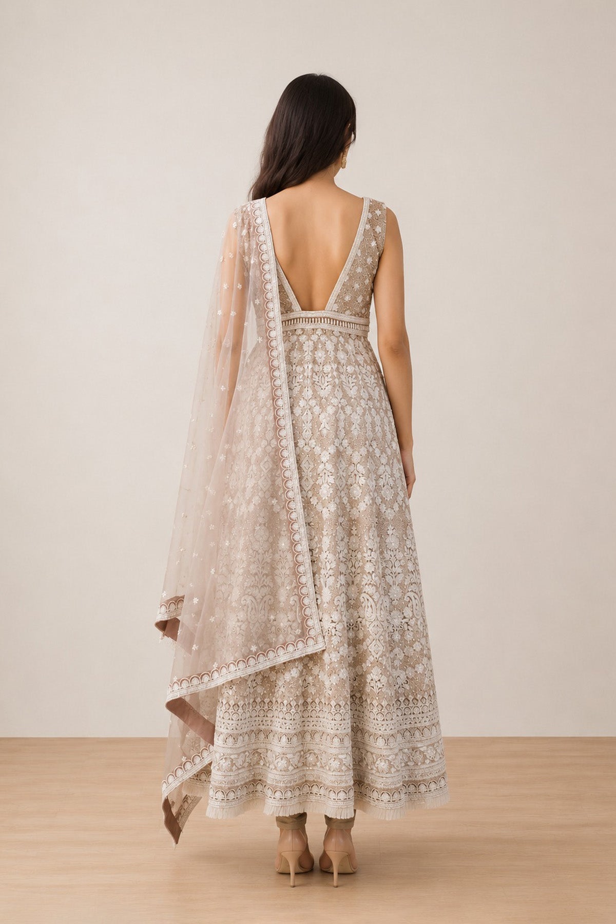 Beige Sequence Anarkali Set