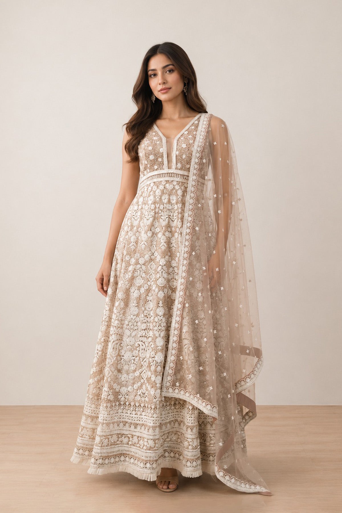 Beige Sequence Anarkali Set