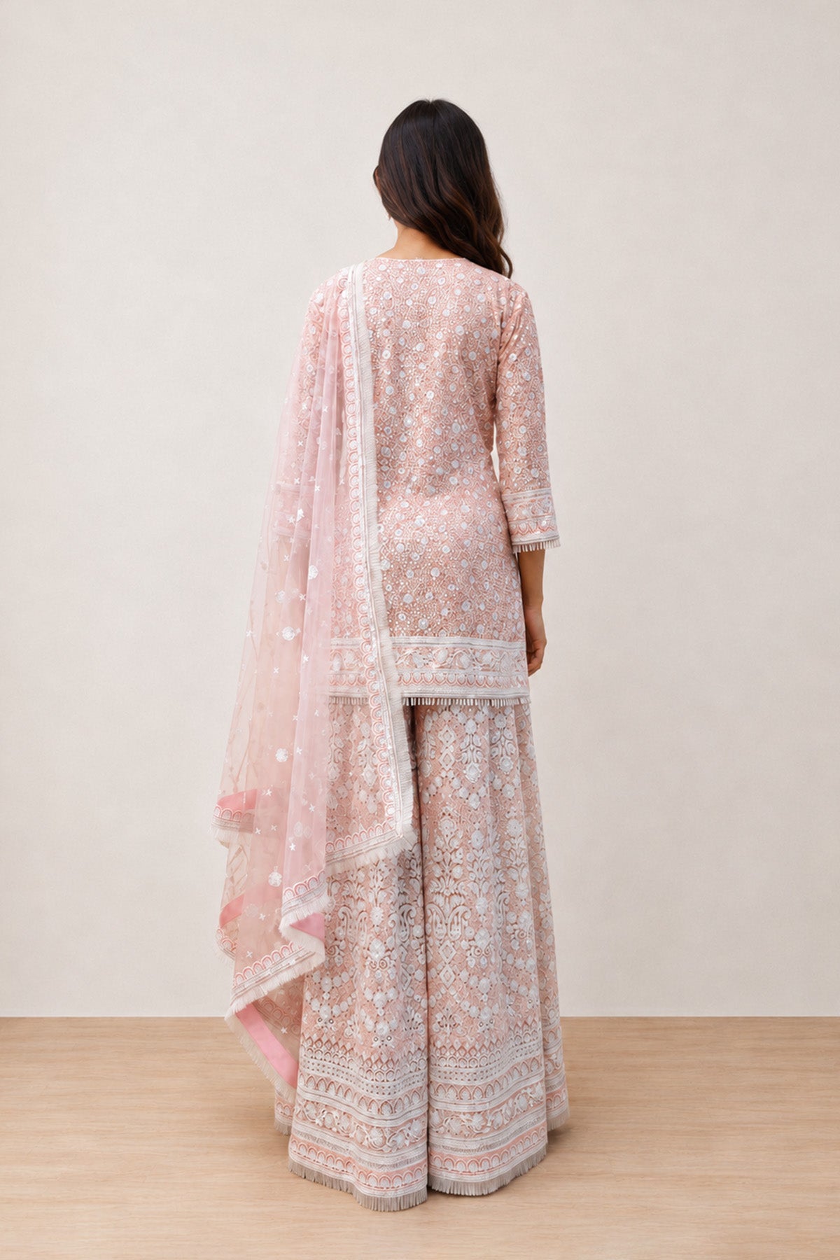 Pink Sequence Short Kurti Set