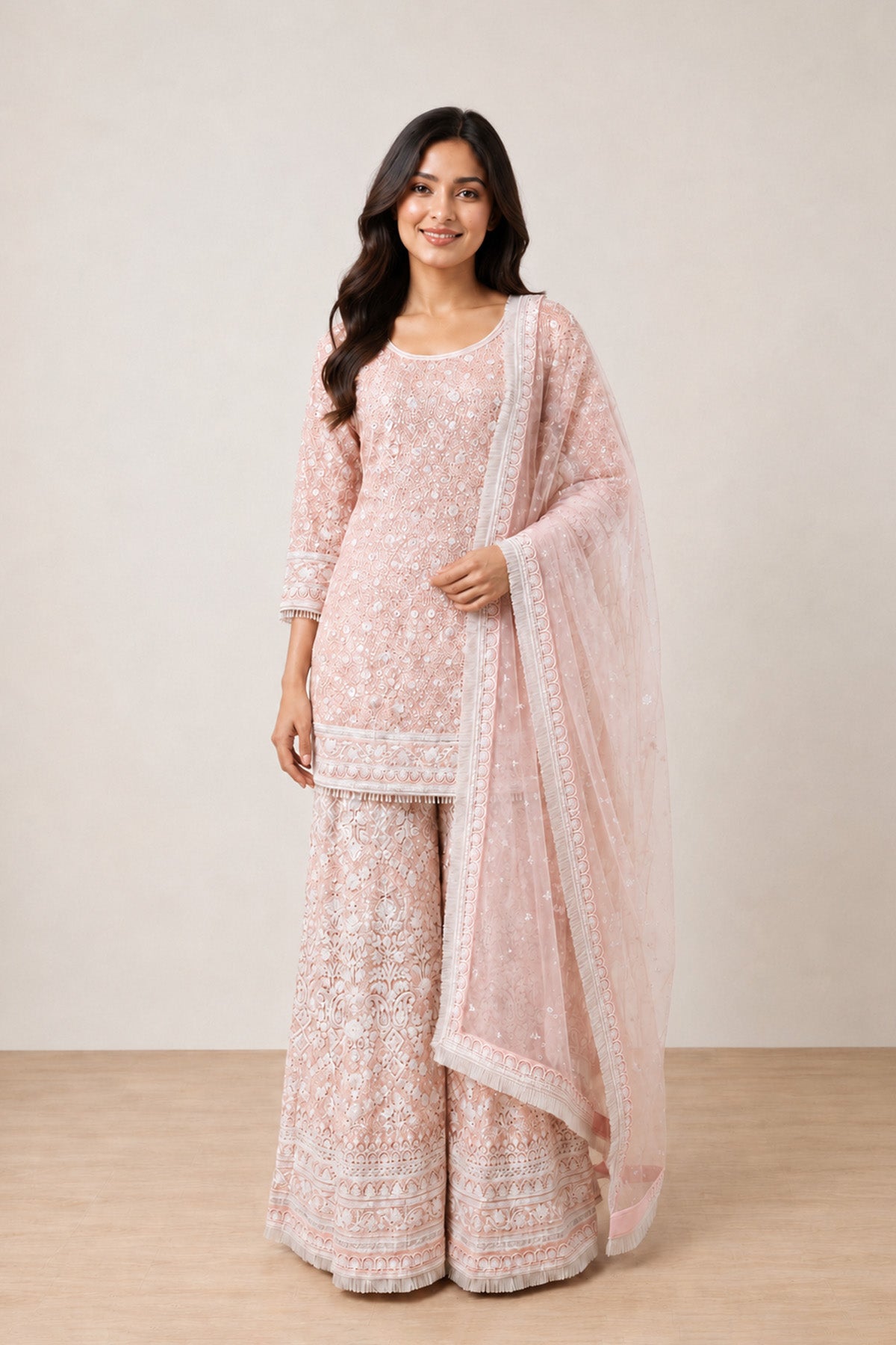Pink Sequence Short Kurti Set