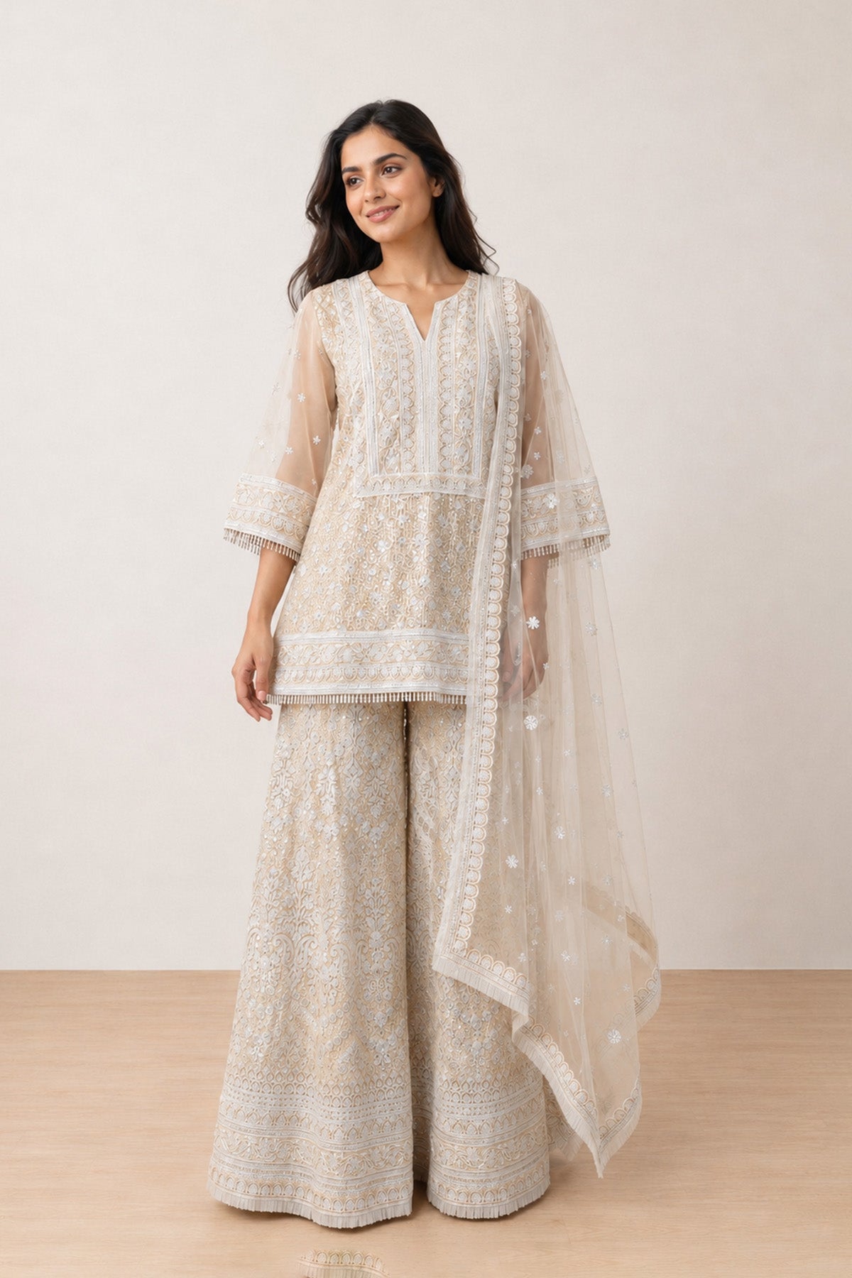 Yellow Sequence Short Kurti Set