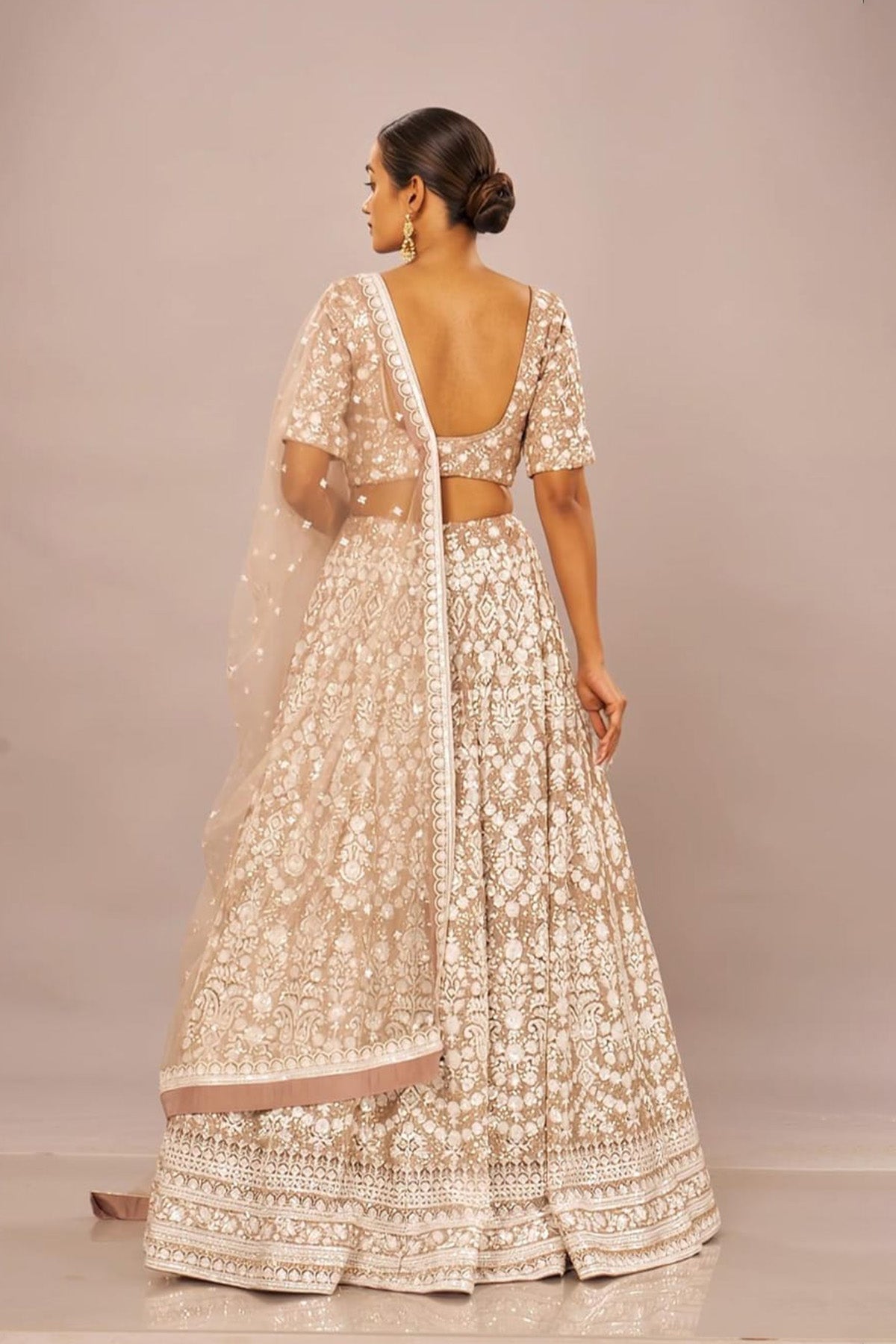 Beige Sequence Ghagra Set