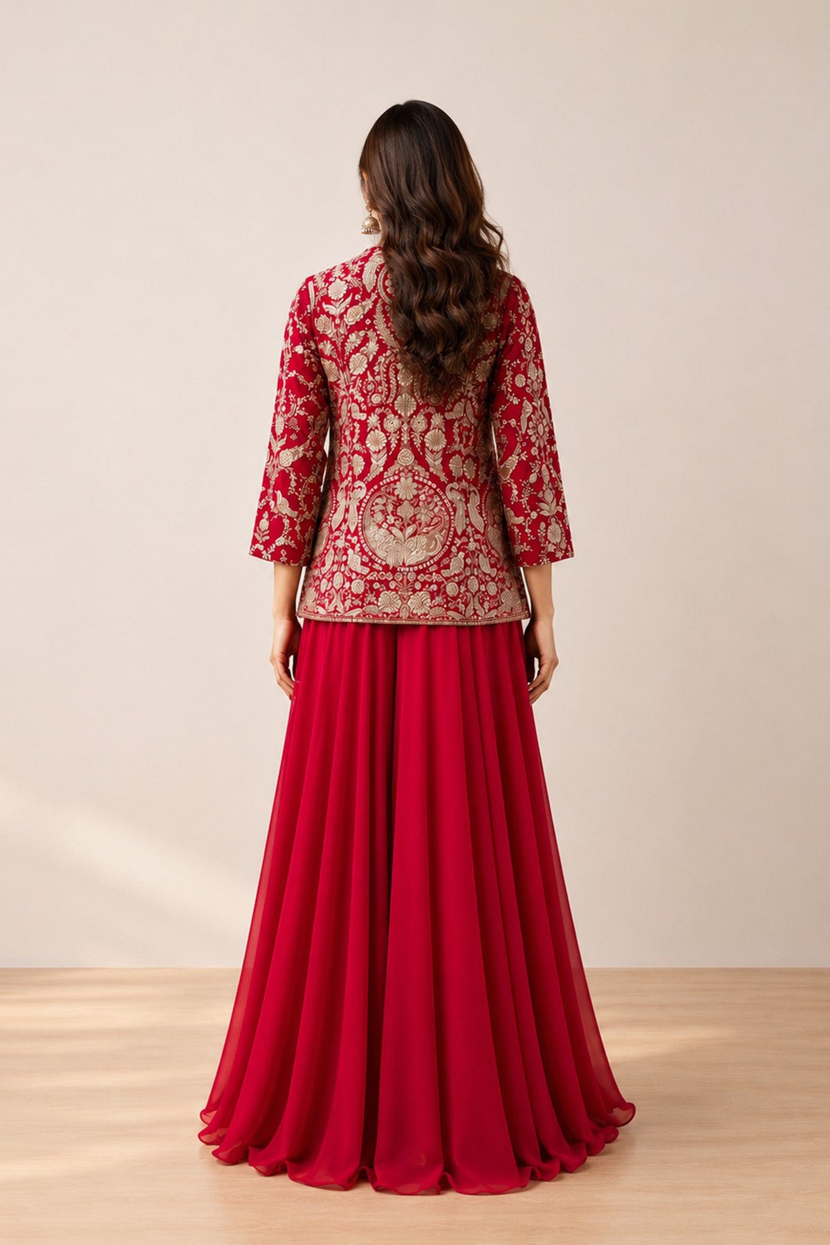 Red Des Jacket Plazo Co-ord Set