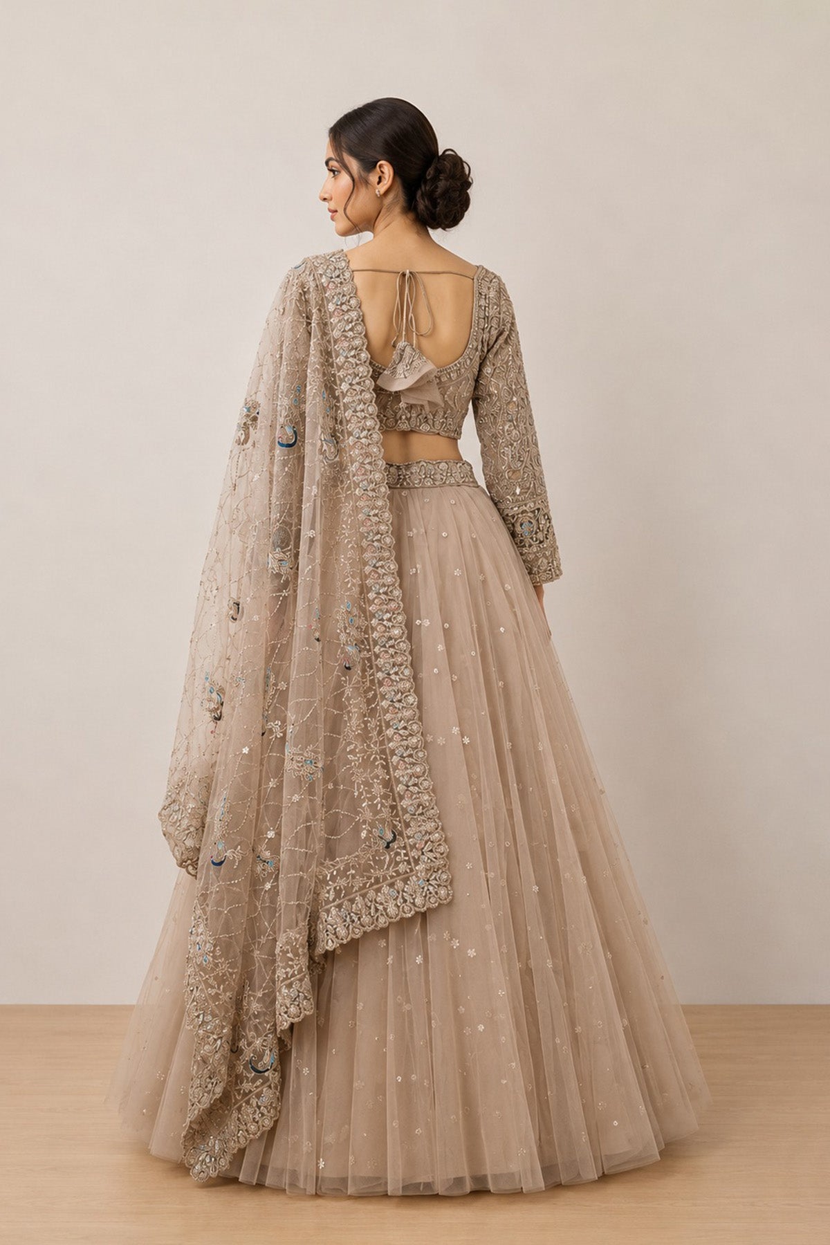 Beige Peacock Ghagra Set