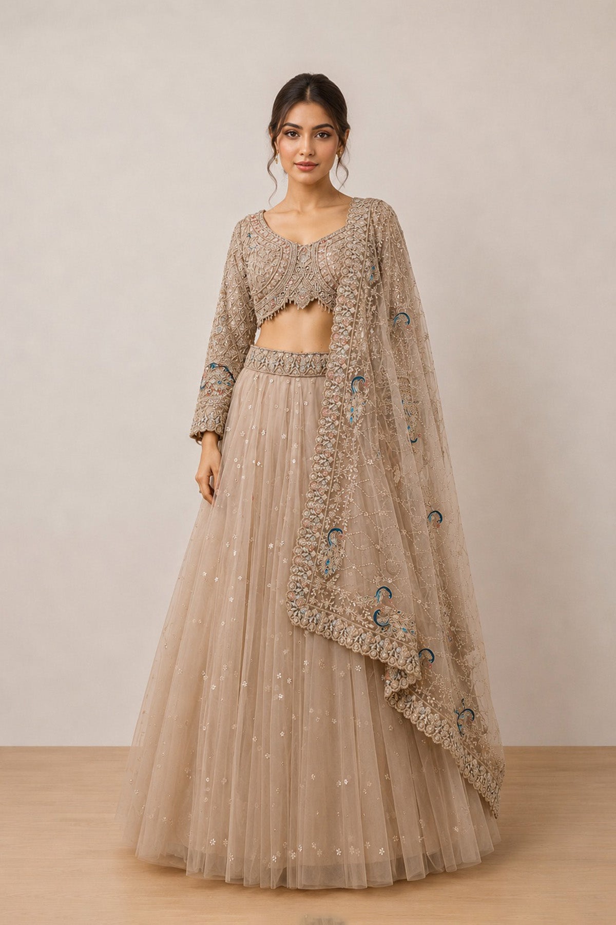 Beige Peacock Ghagra Set