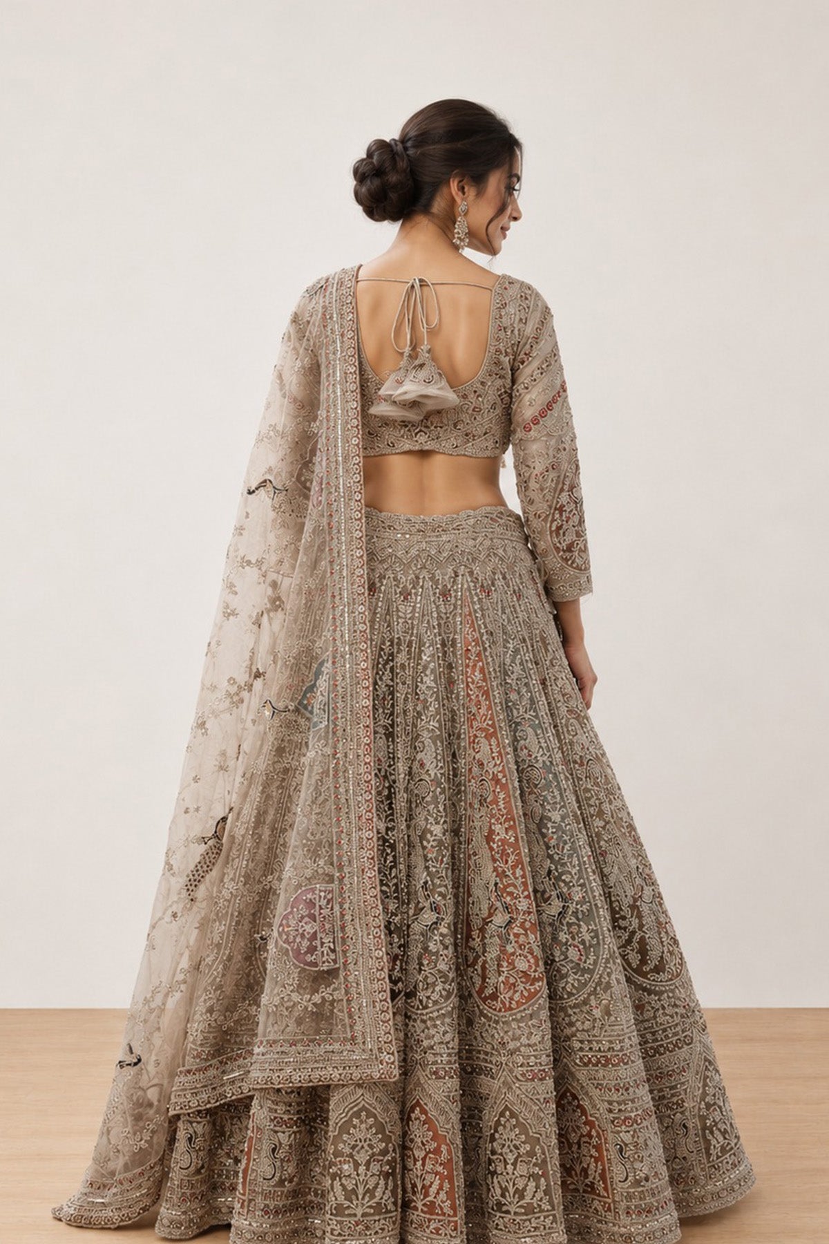 Beige Peacock Ghagra Set