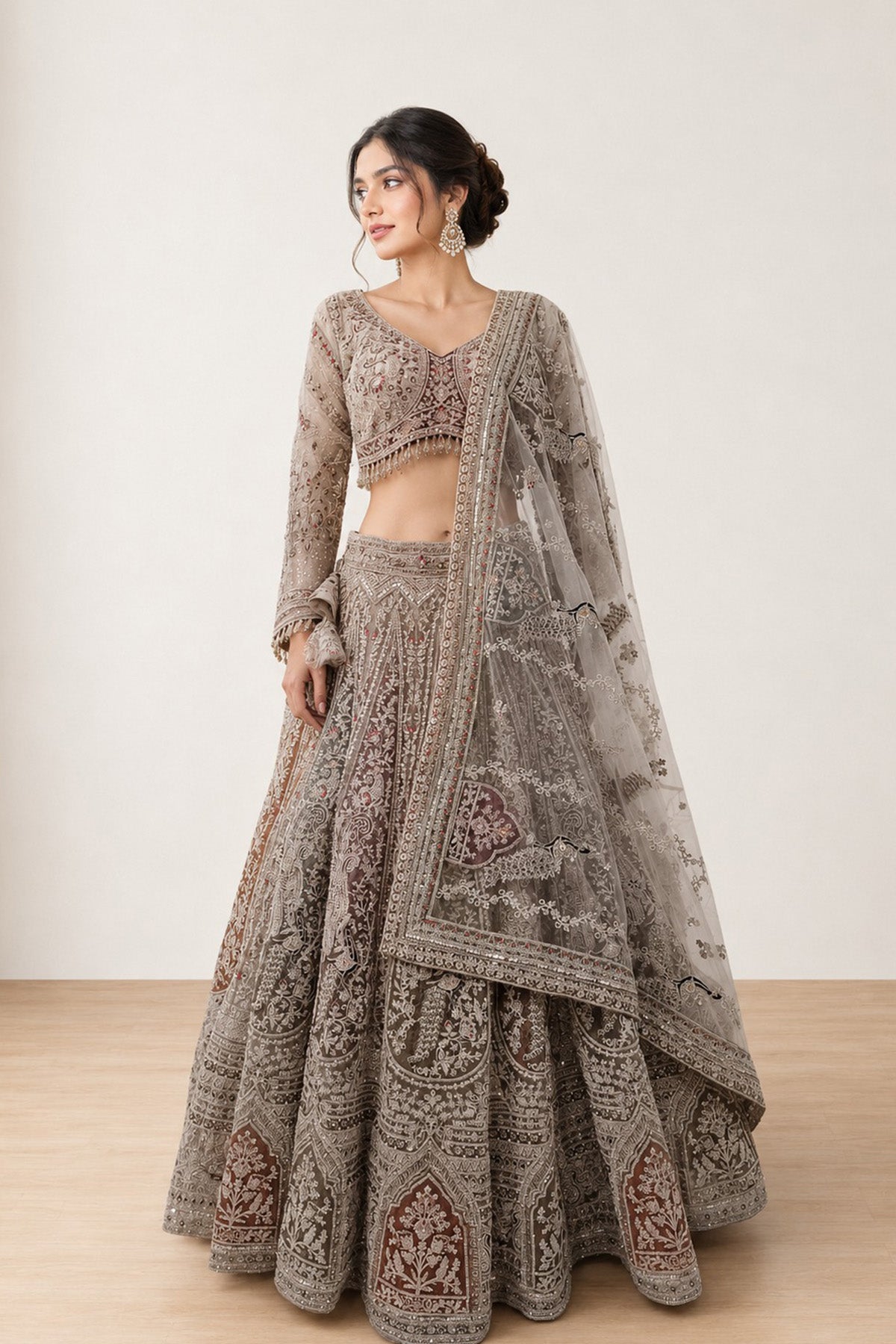Beige Peacock Ghagra Set