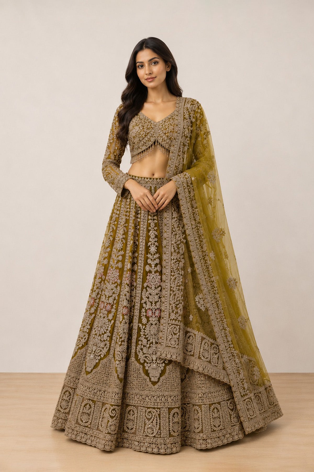Green Booti Ghagra Set