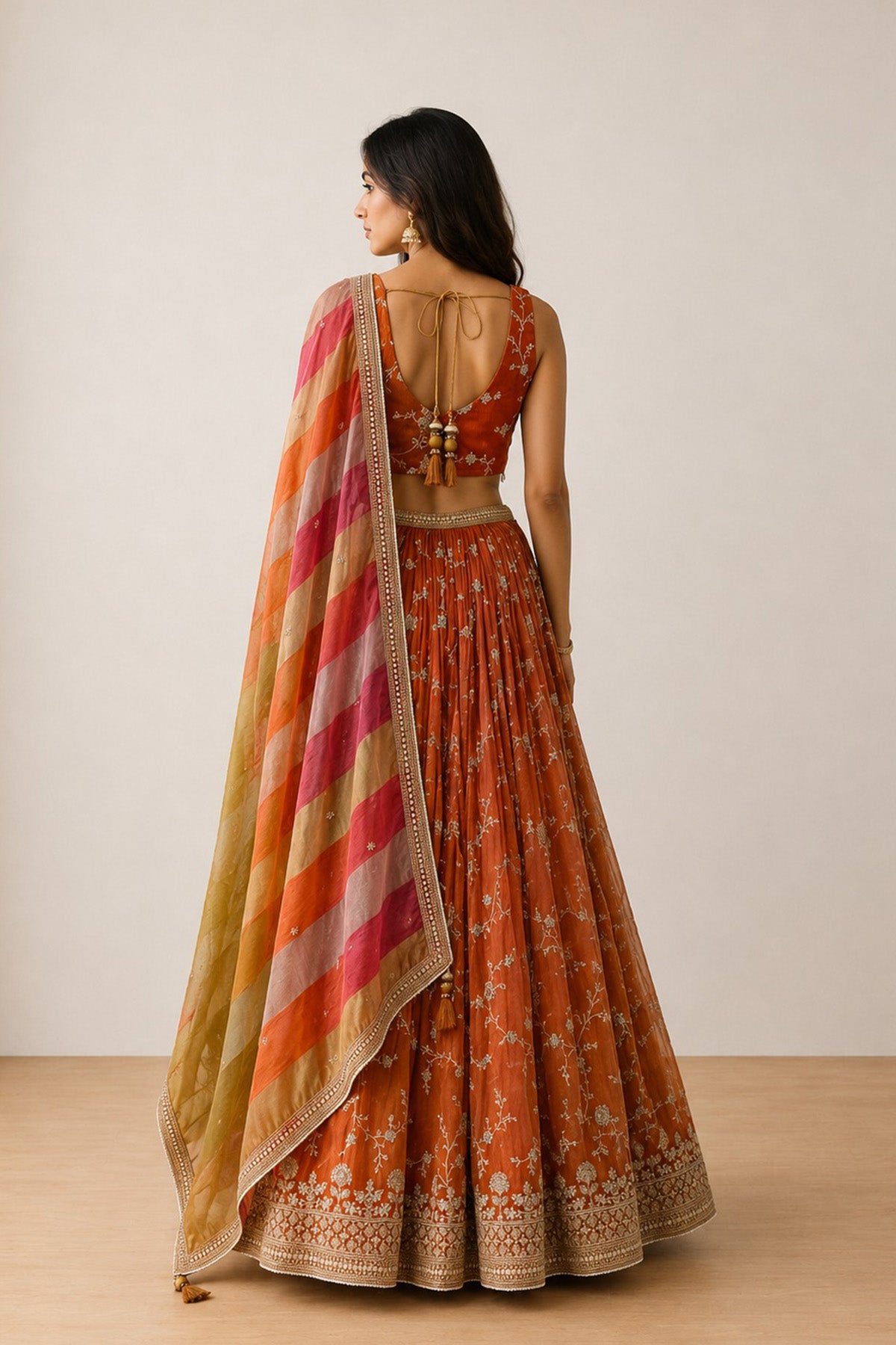 Rust & Green Flower Ghagra Set
