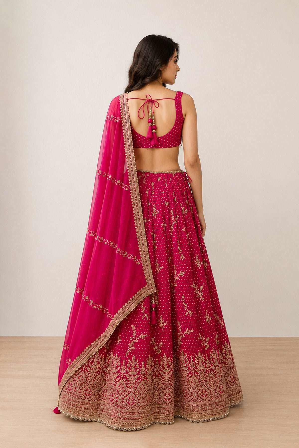 Pink Flower Ghagra Set