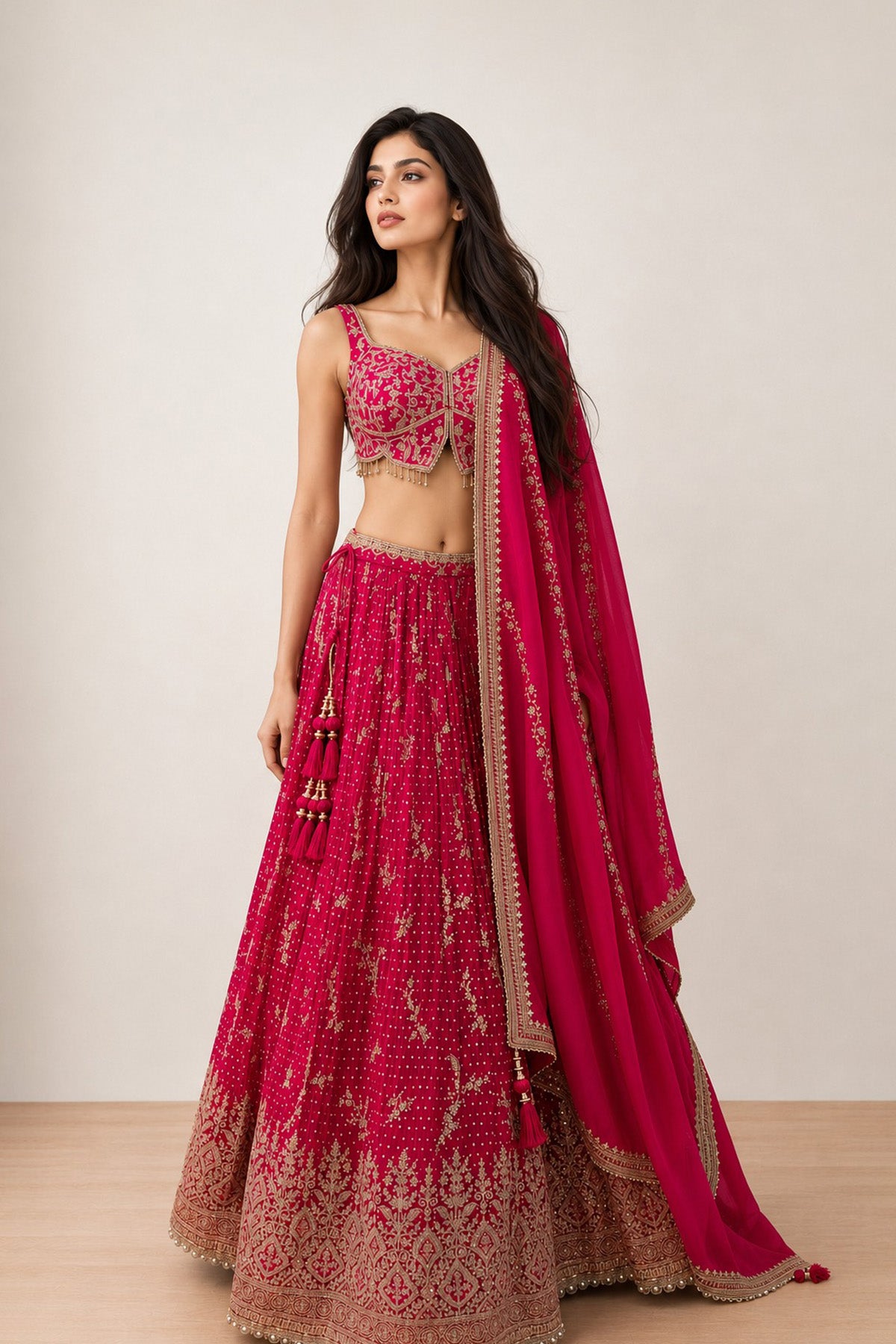 Pink Flower Ghagra Set