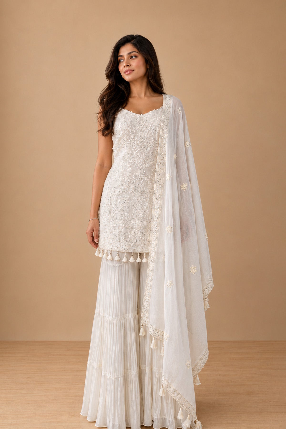 White Charmi  Kurti Gharara Set