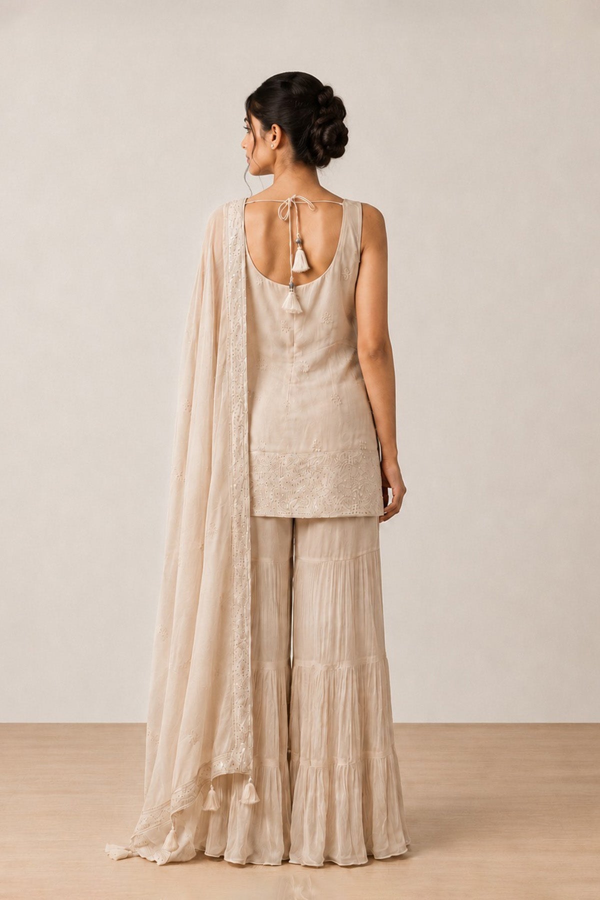 Beige Charmi  Kurti Gharara Set