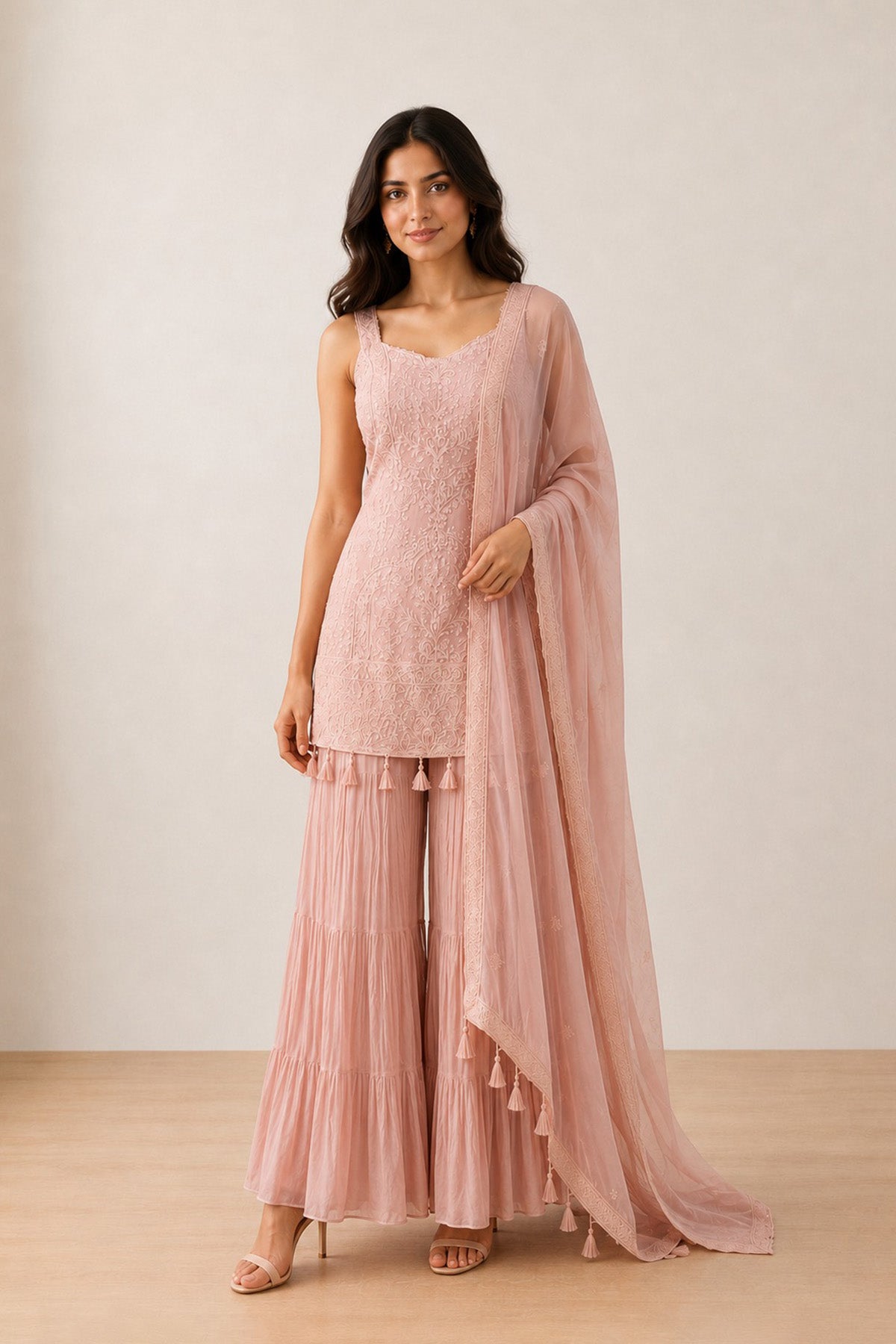 Pink Charmi  Kurti Gharara Set