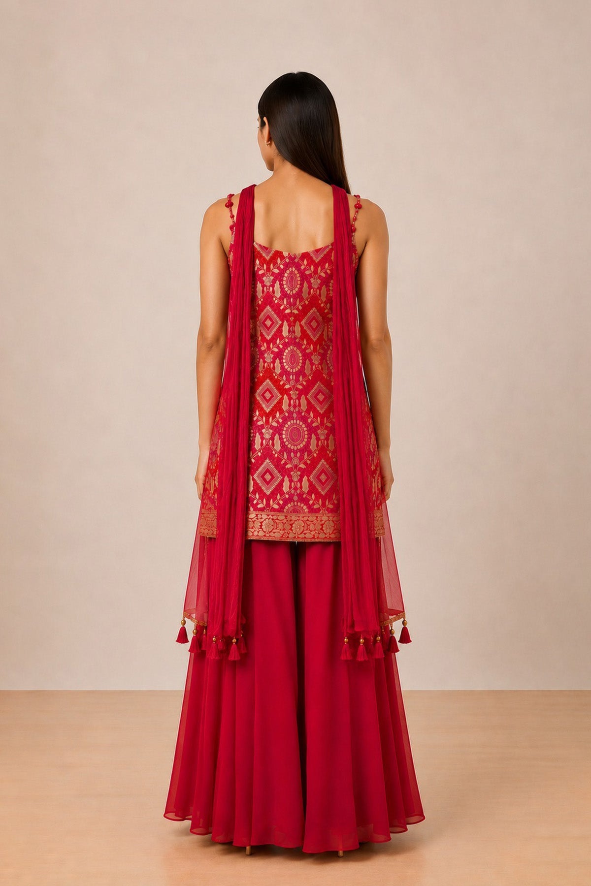 Red Chitra Short Kurti Set