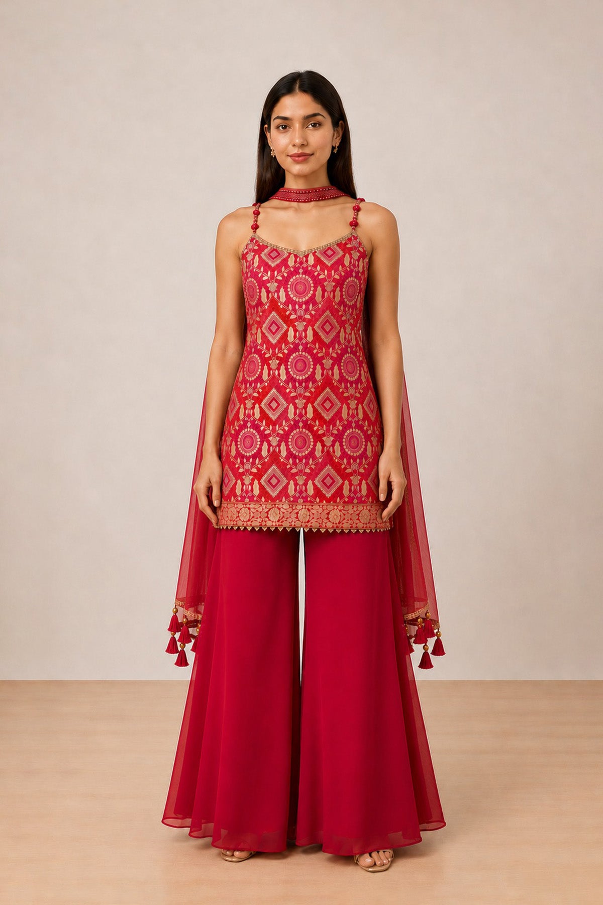 Red Chitra Short Kurti Set