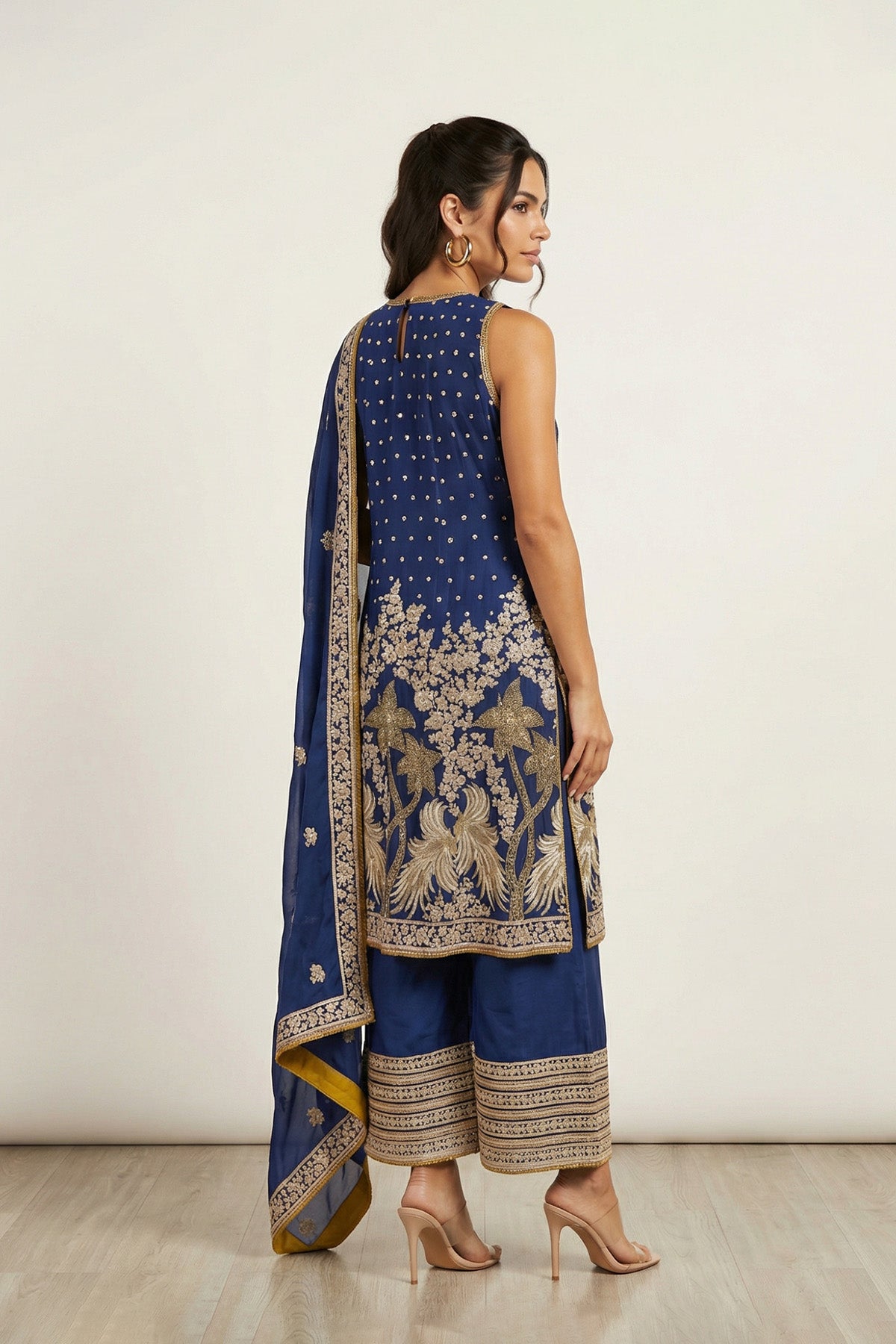 Navy Blue Tree Kurti Plaazo Set