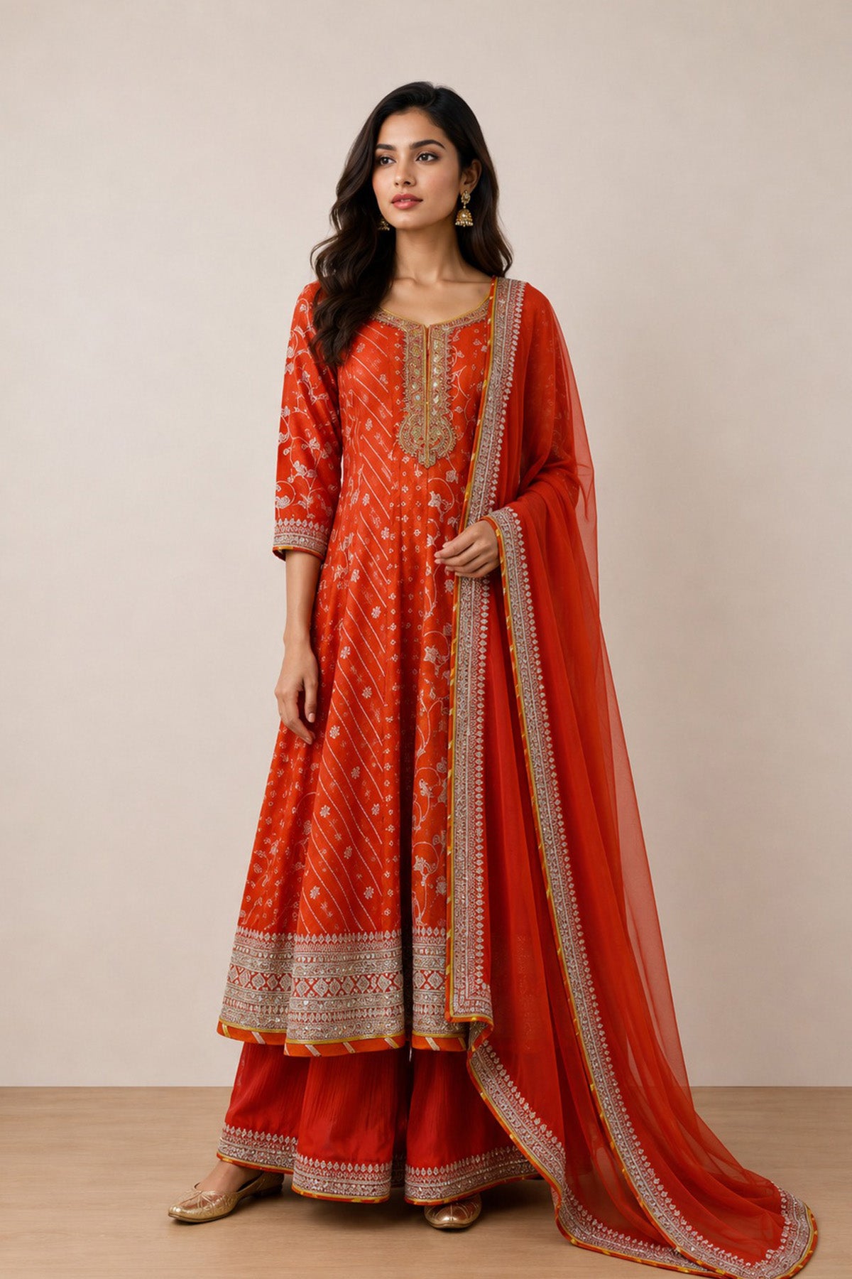 Orange Nirjala Anarkali Set
