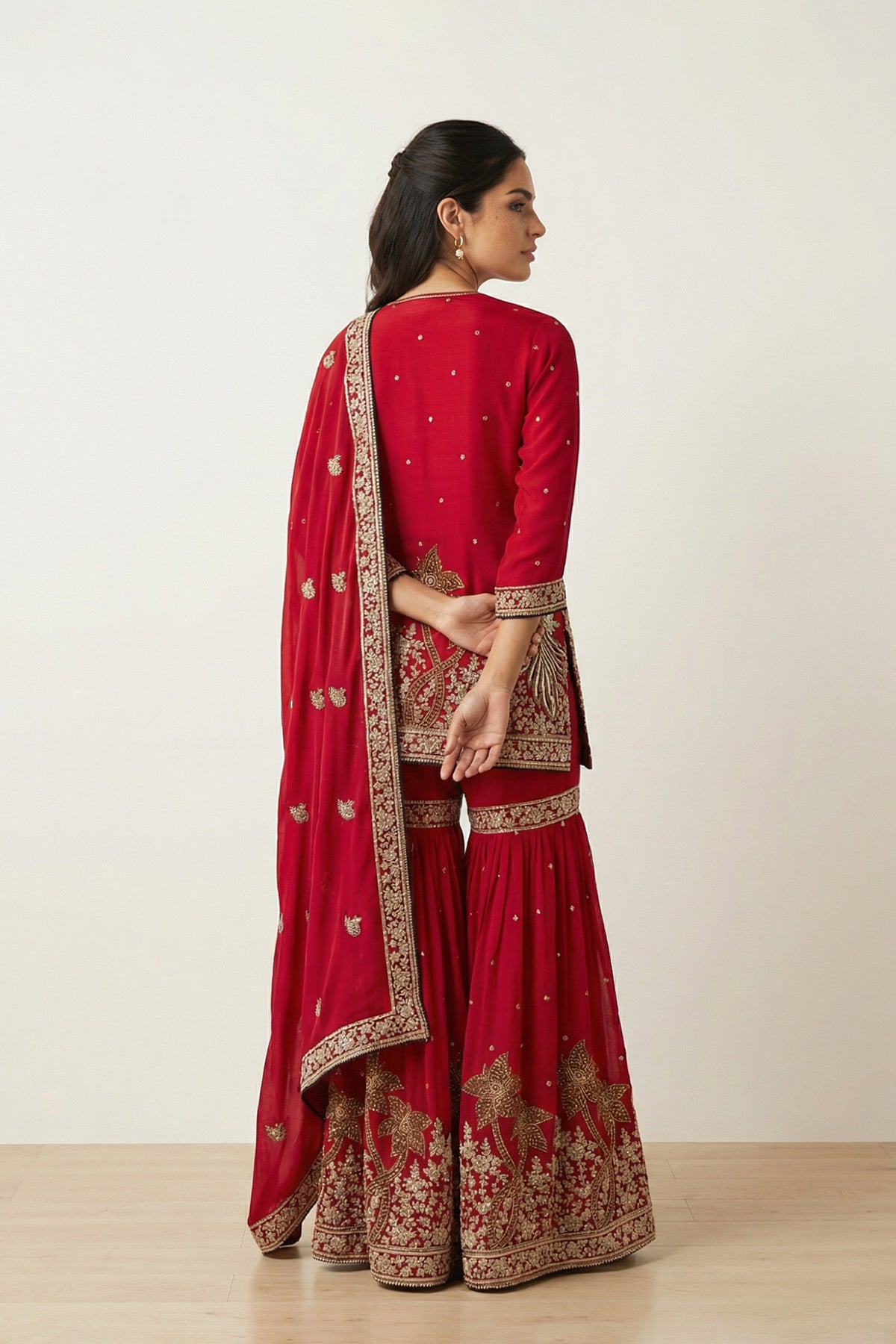 Red Tree Kurti Gharara