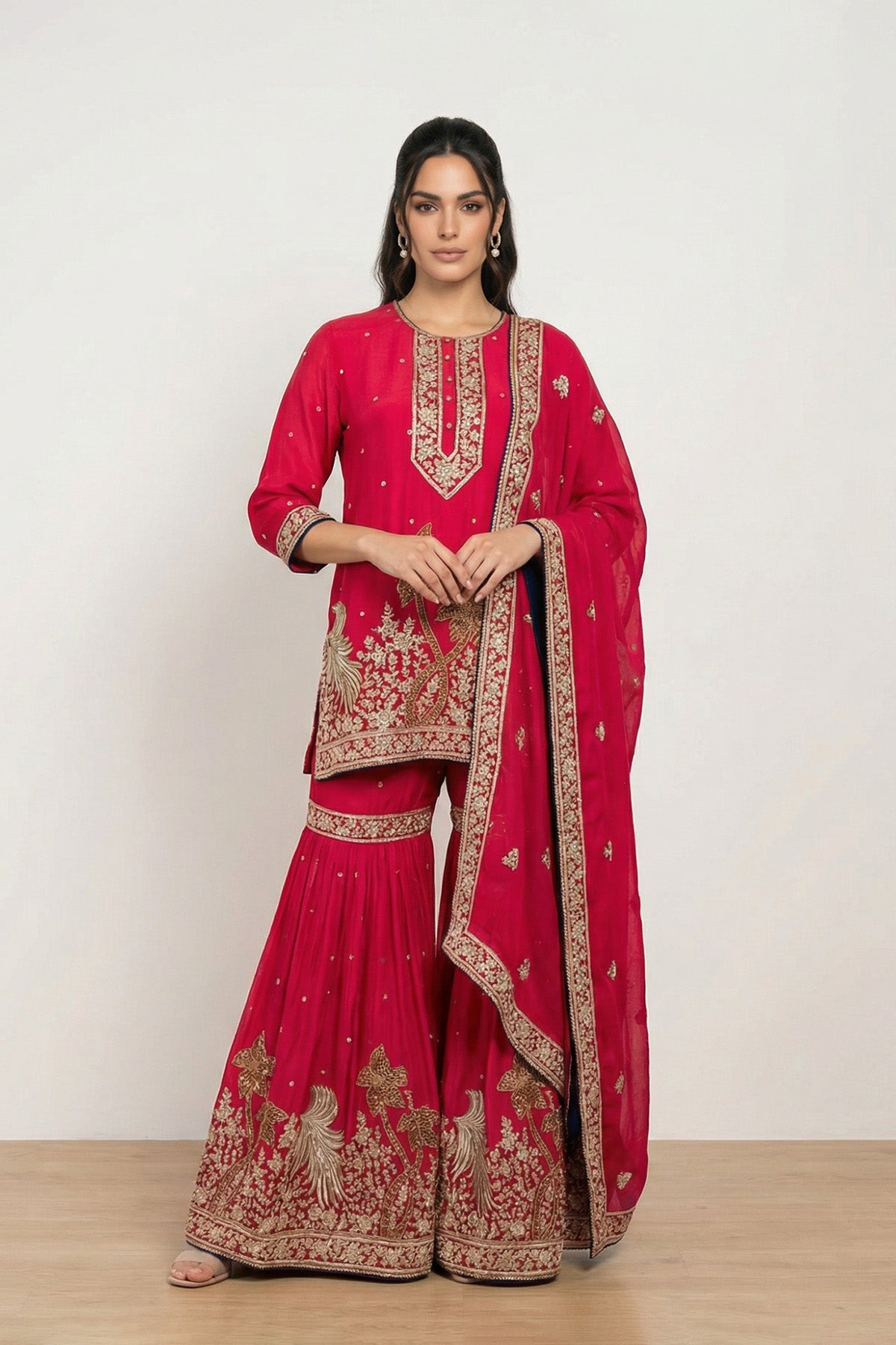 Red Tree Kurti Gharara