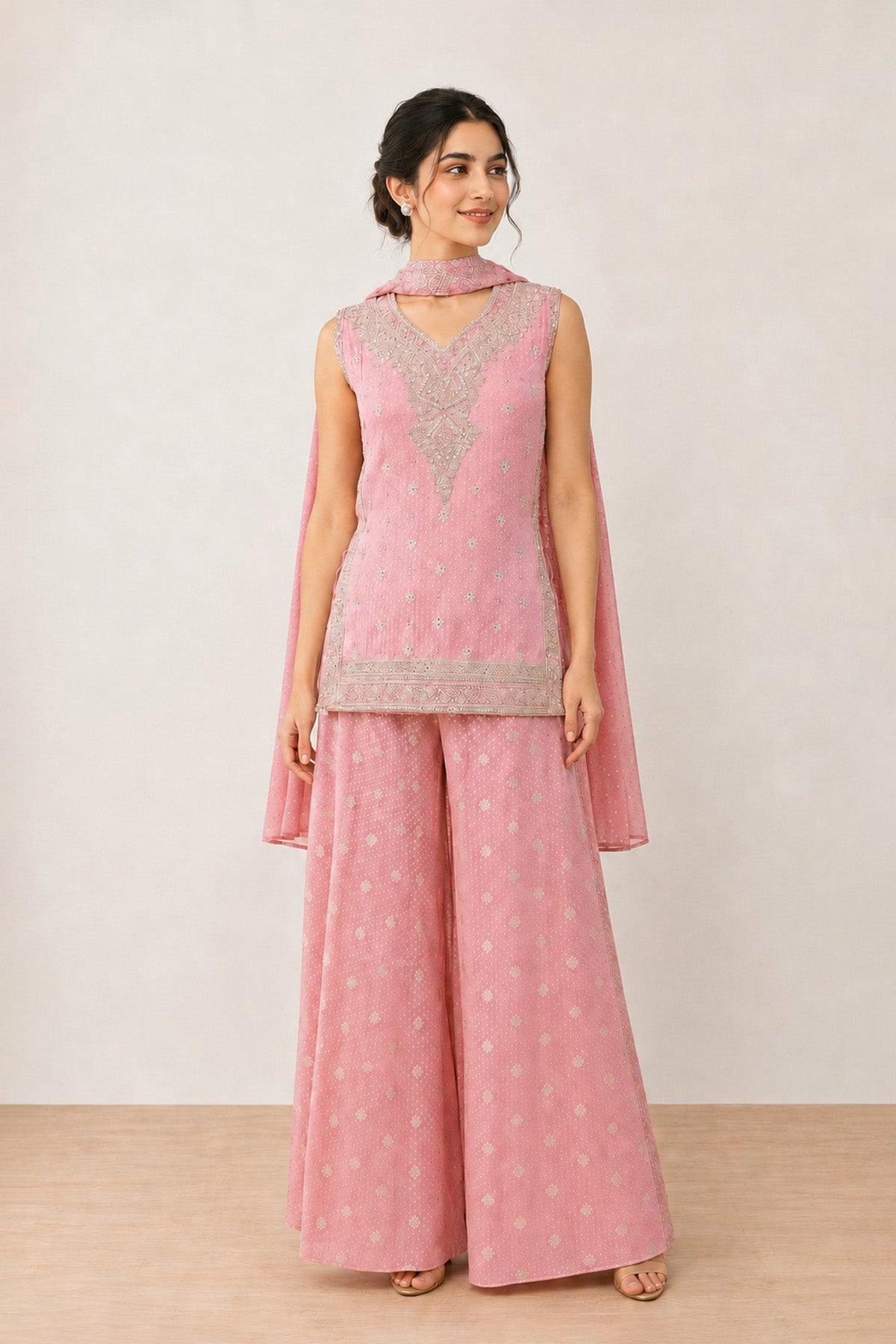 Pink Des Short Kurti Set