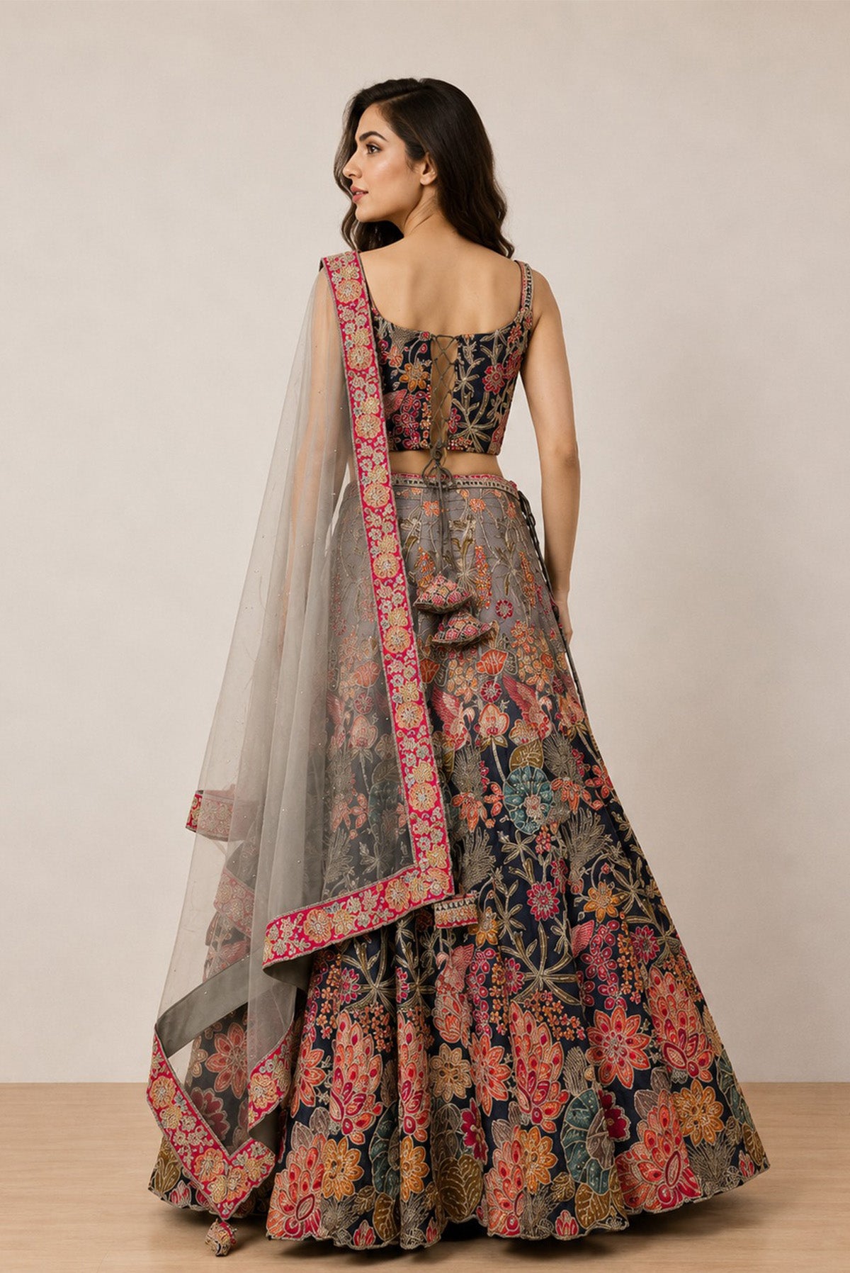 Grey Floral Ghagra Set