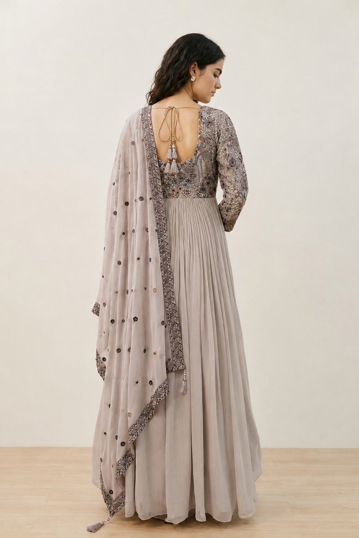 Ash Yoke Emb Anarkali Set