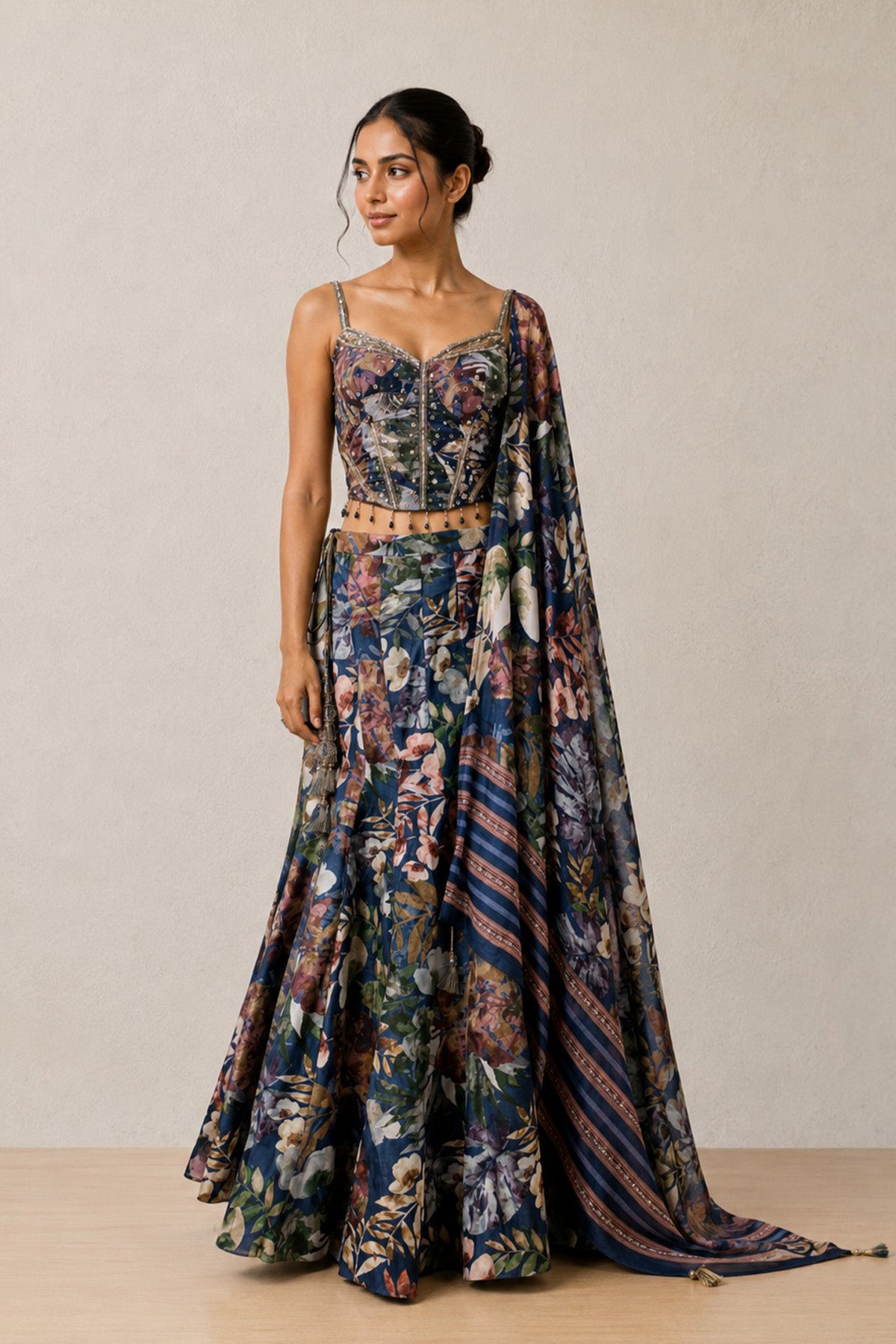 Blue Floral Ghagra Set
