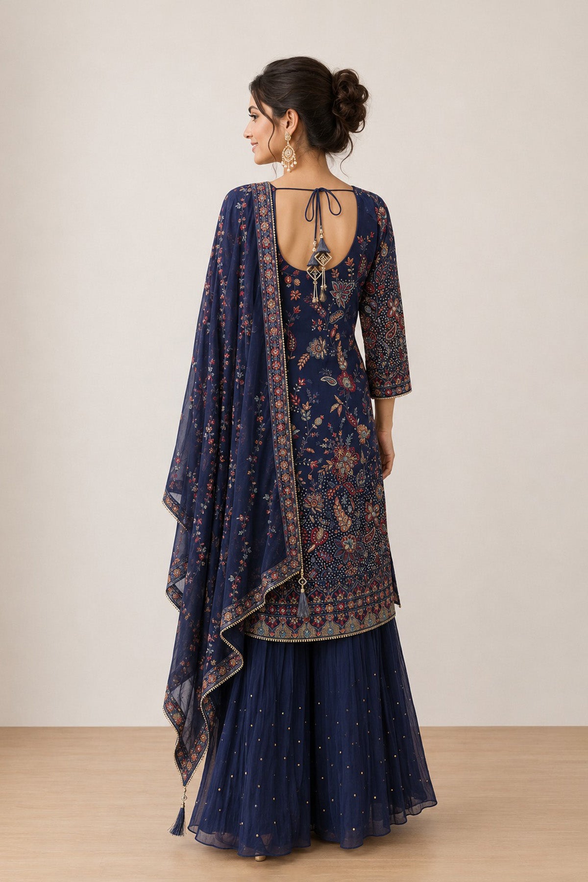 Navy Blue Sheen Kurti Set