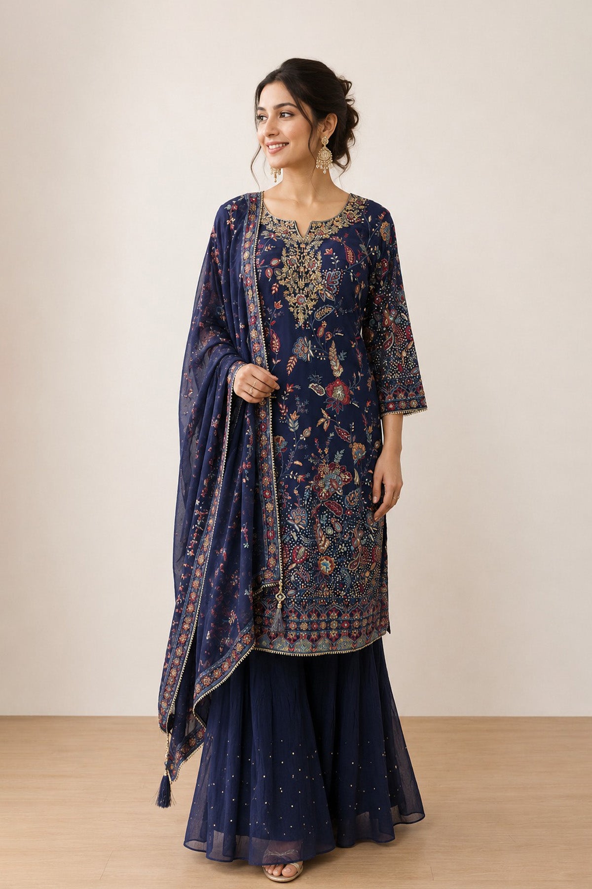 Navy Blue Sheen Kurti Set