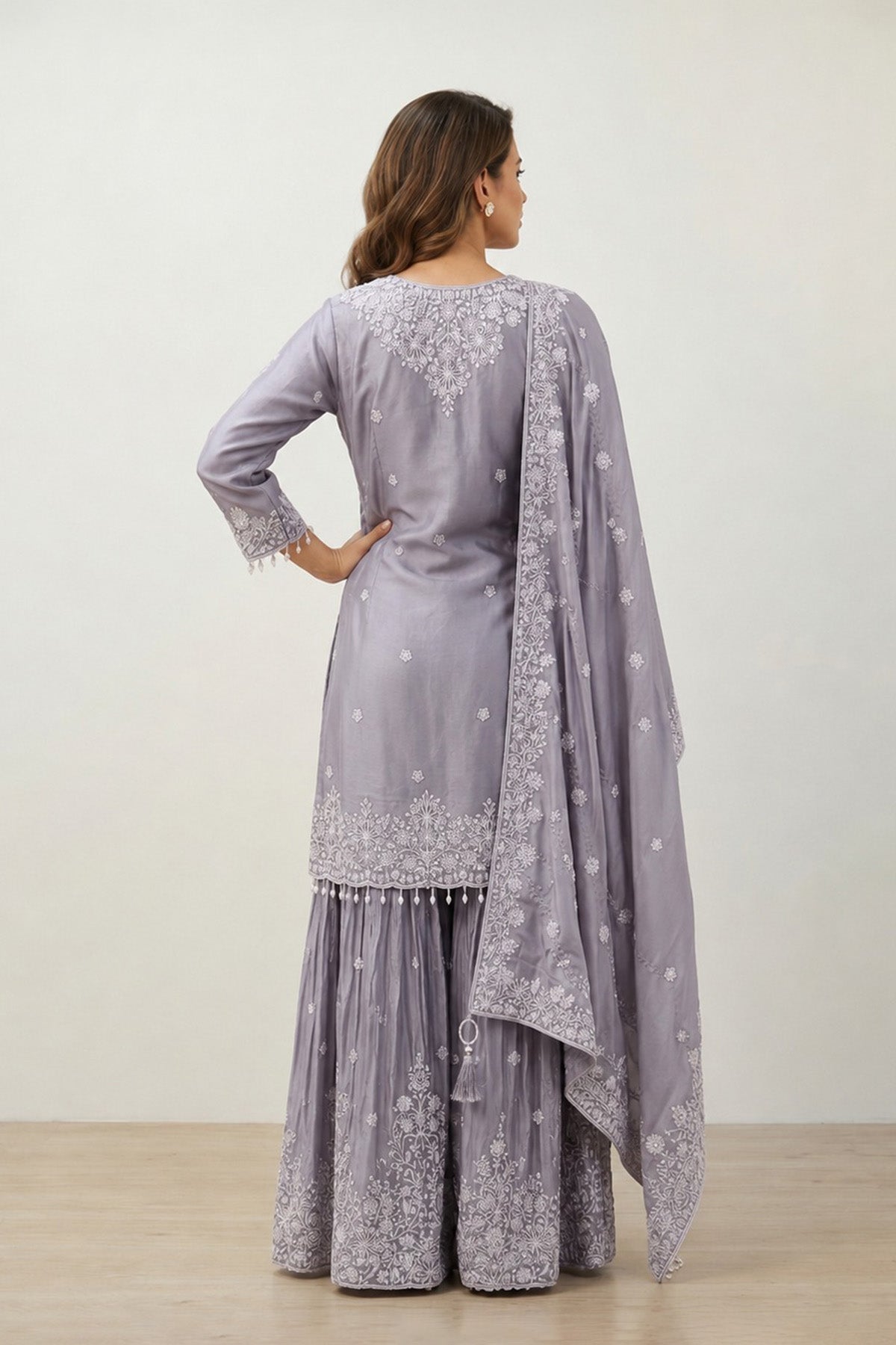 Grey Sheen Kurti Plaazo set