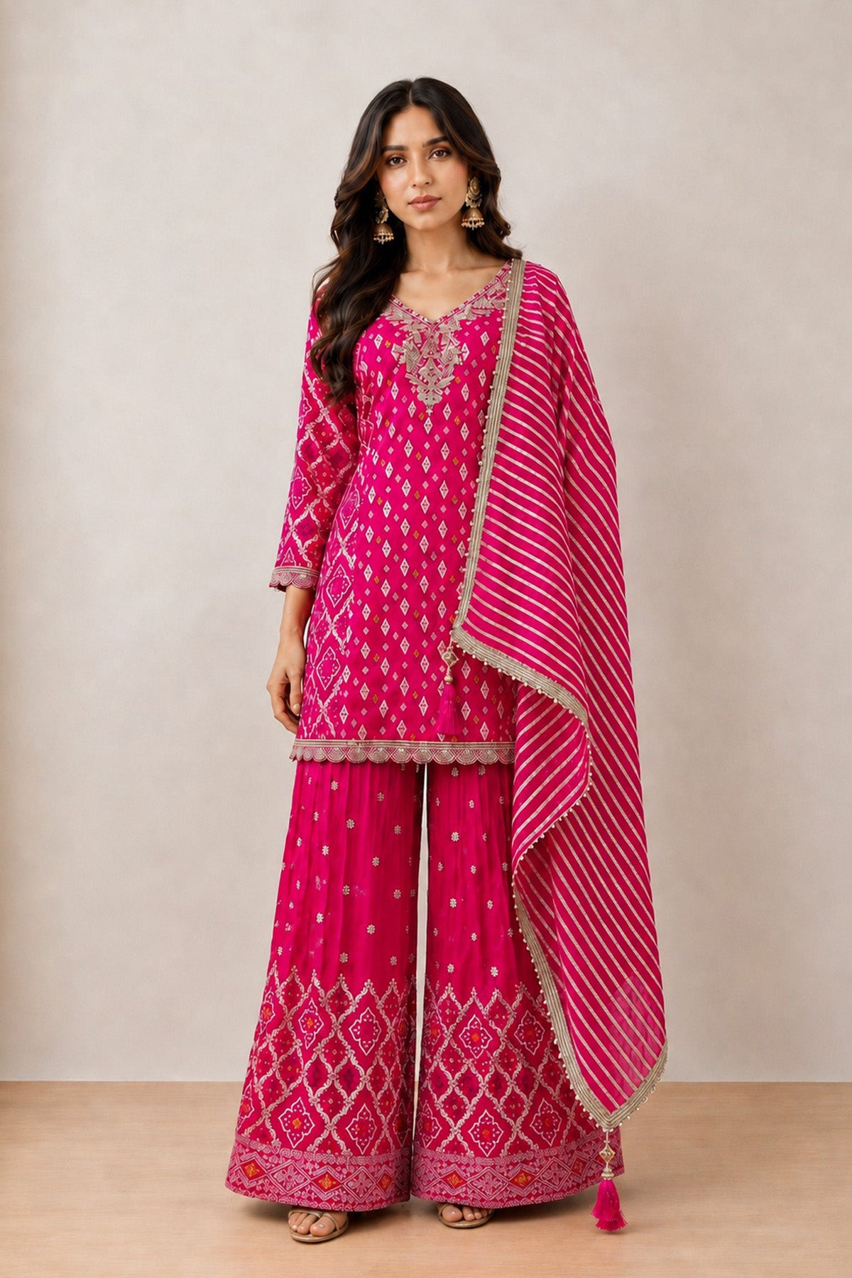 Pink Sheen Kurti Plaazo set