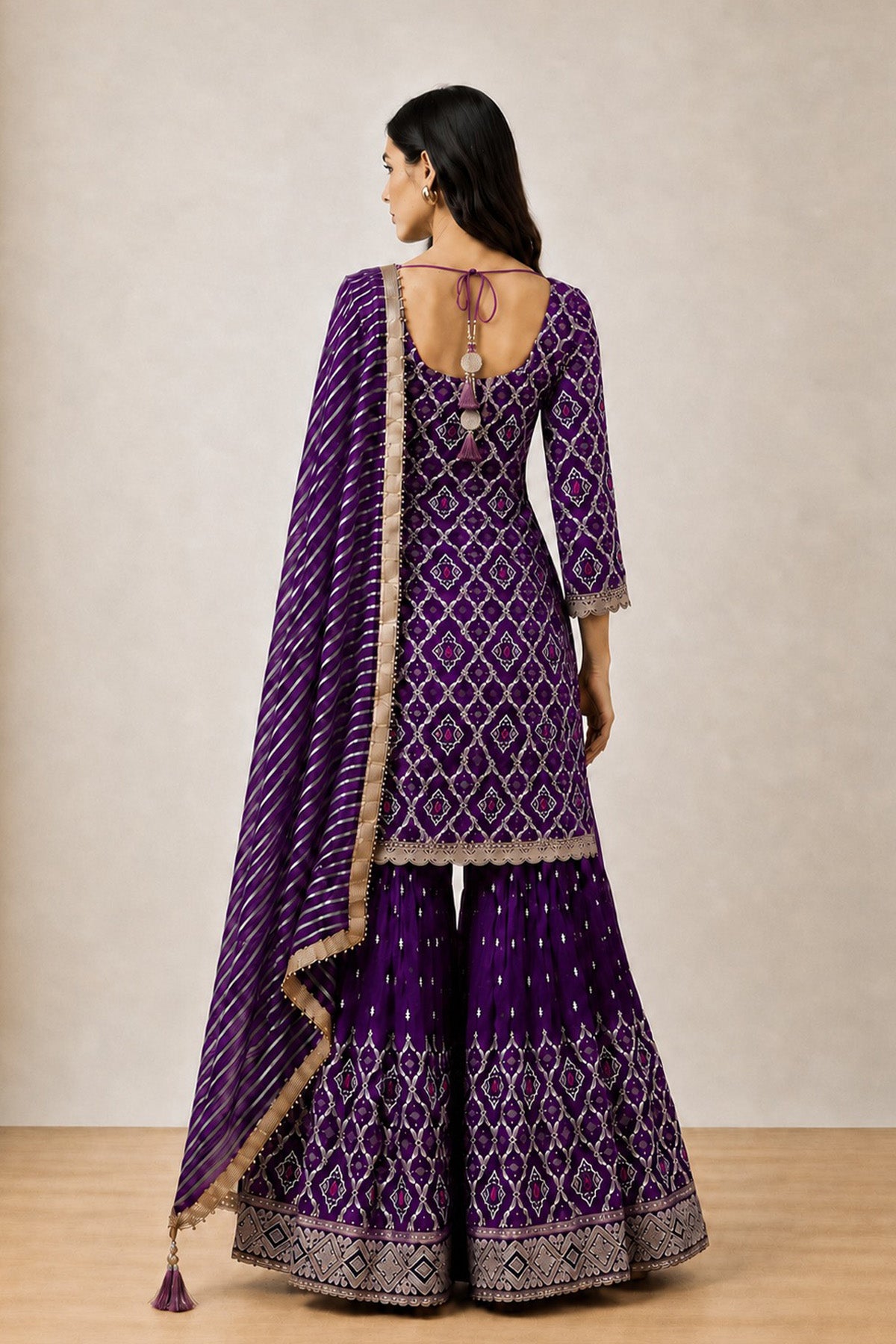 Purple Sheen Kurti Plaazo Set