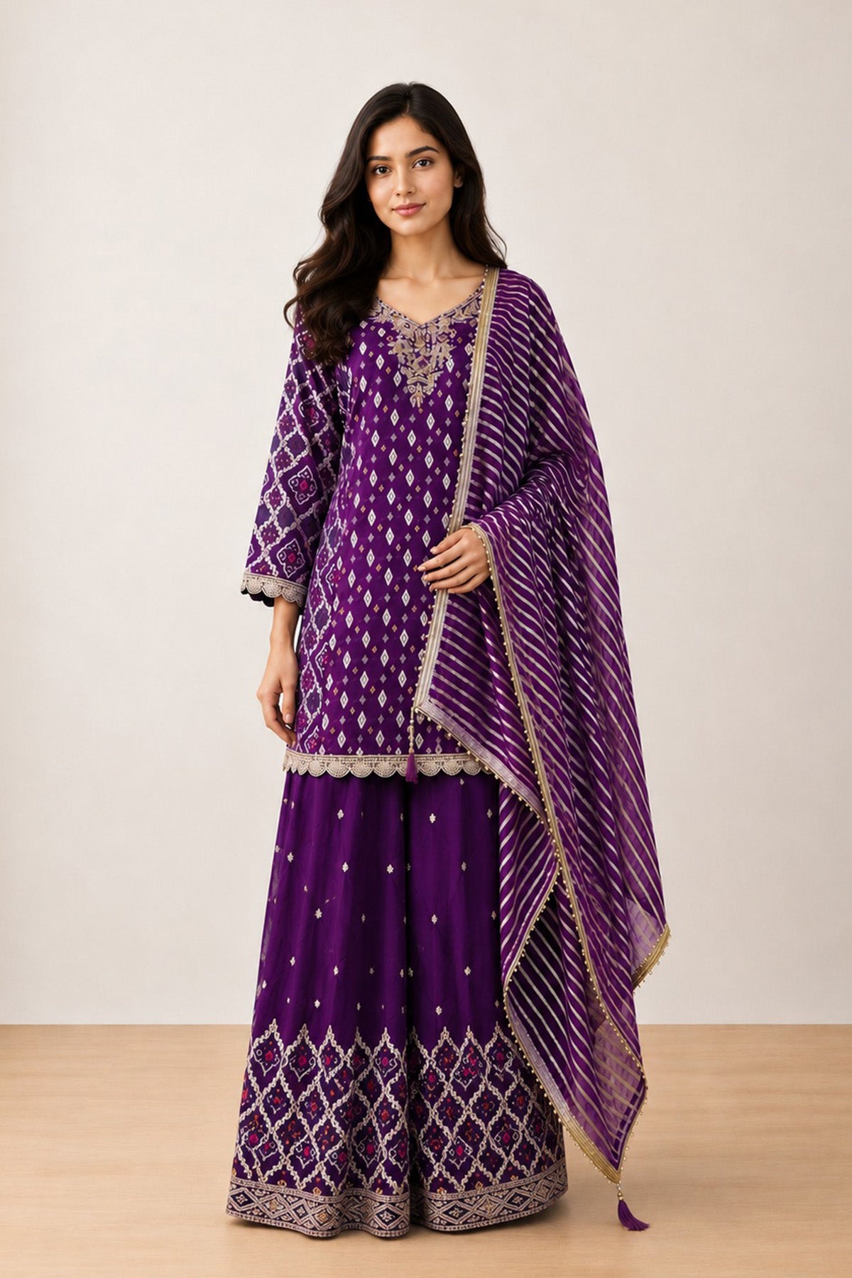 Purple Sheen Kurti Plaazo Set