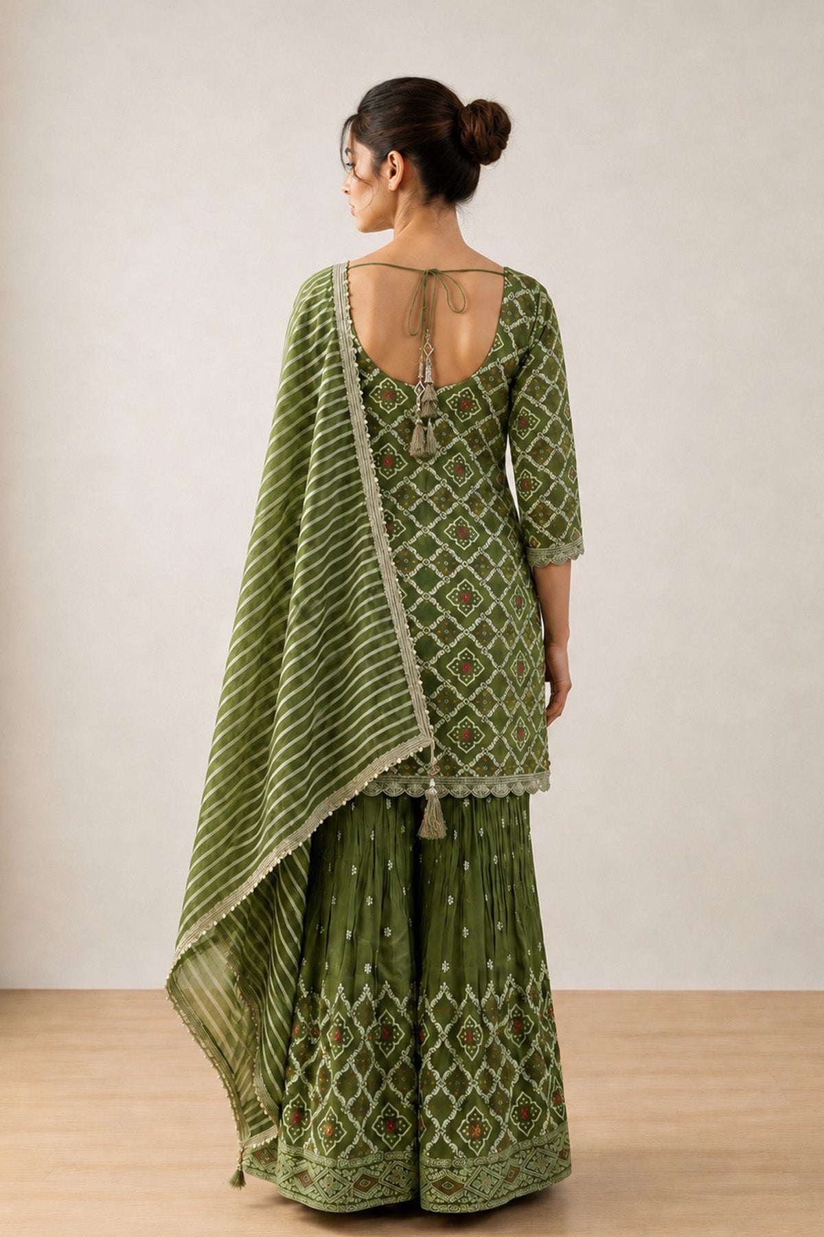 Green Sheen Kurti Plaazo Set