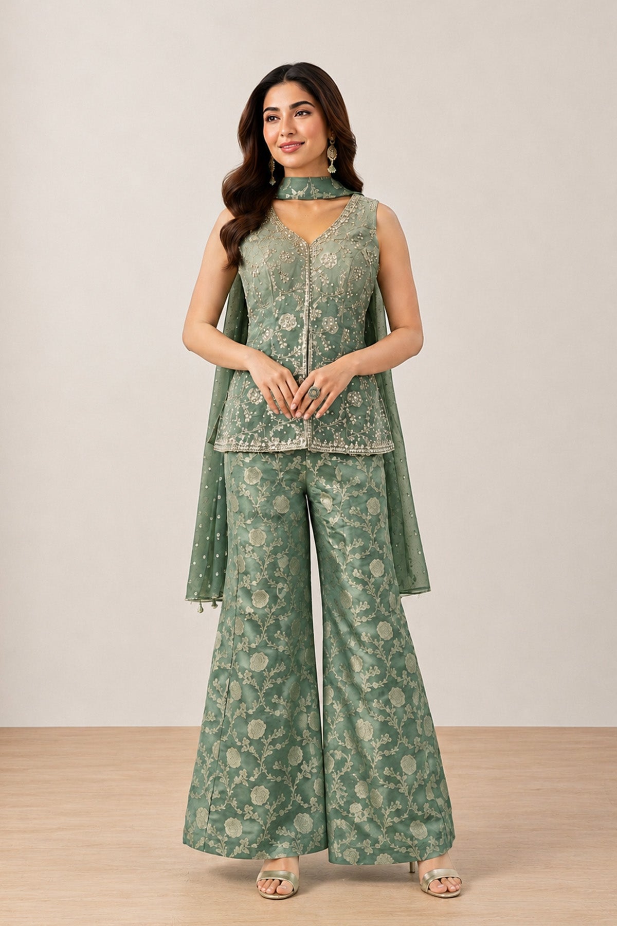 Green Des Short Kurti Set