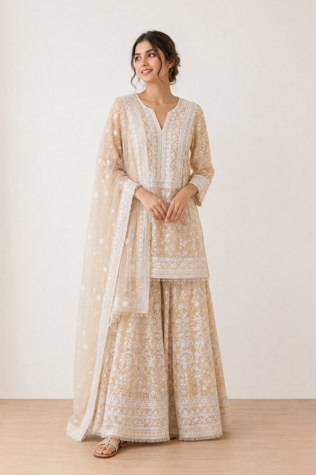 Yellow Sequence Short Kurti Set
