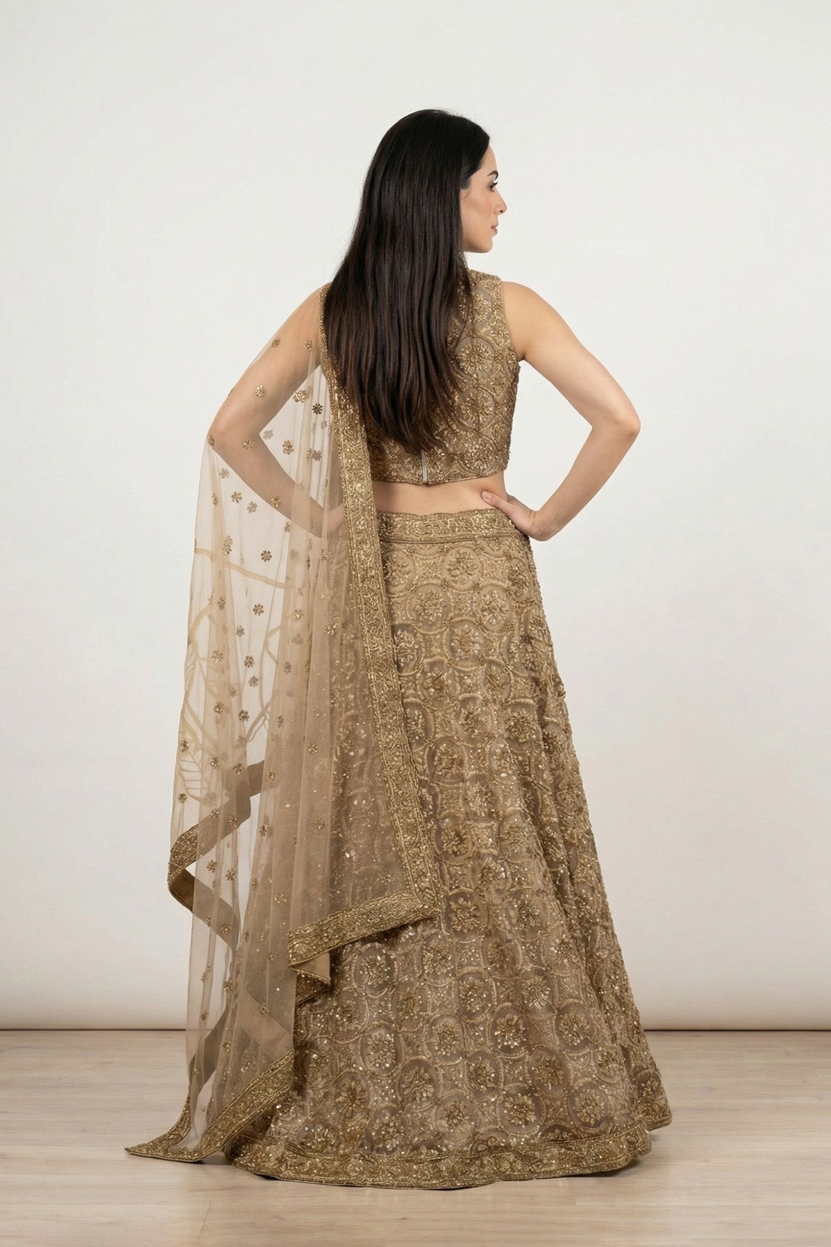 Brown Geo Beads Ghagra Set