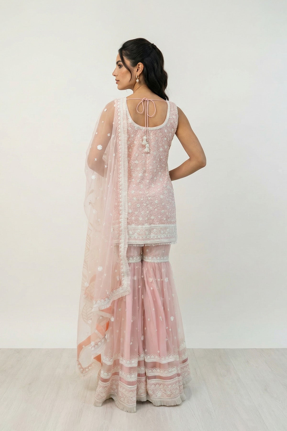 Pink Sequence Kurti Gharara Set