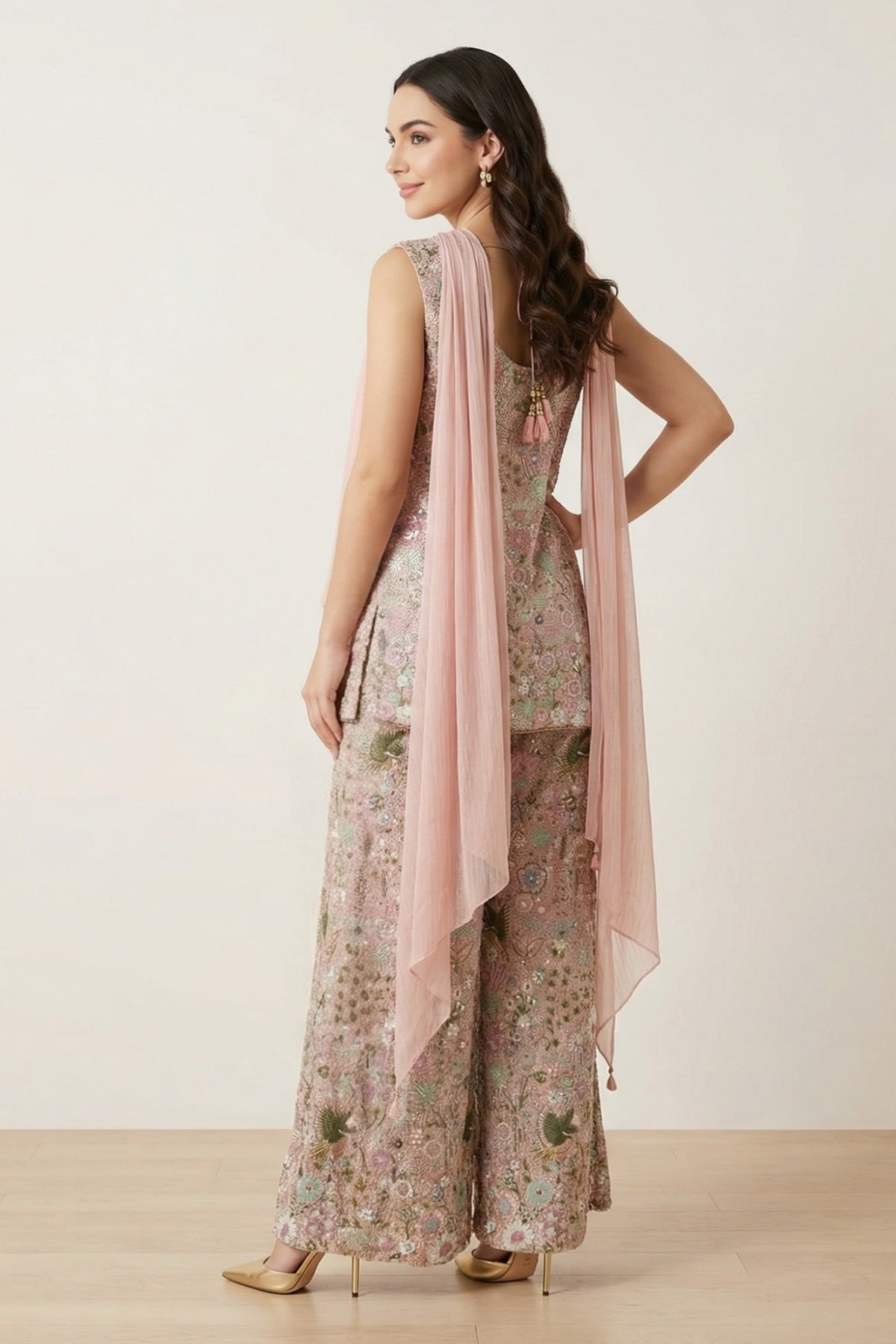 Pink Bird Short Kurti Set