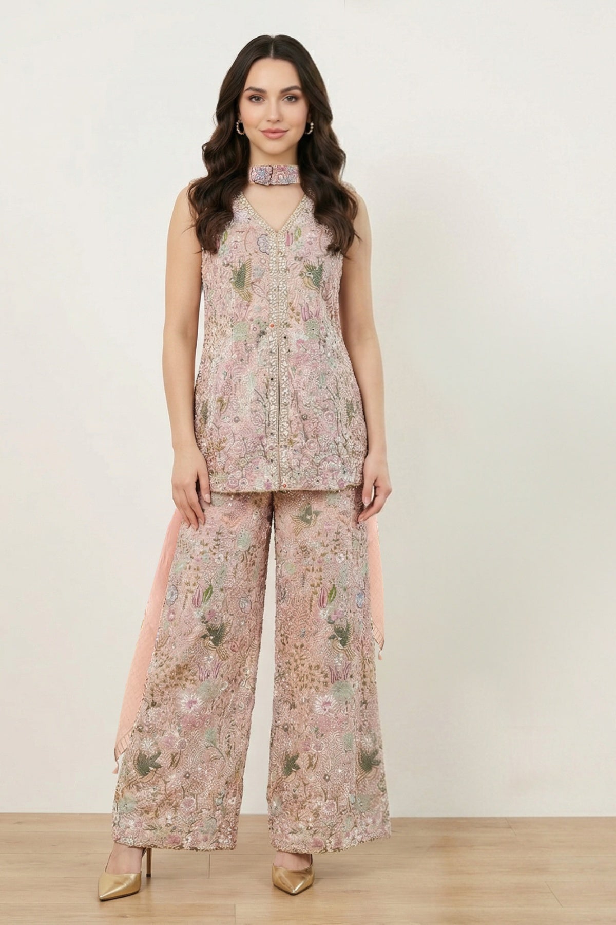 Pink Bird Short Kurti Set