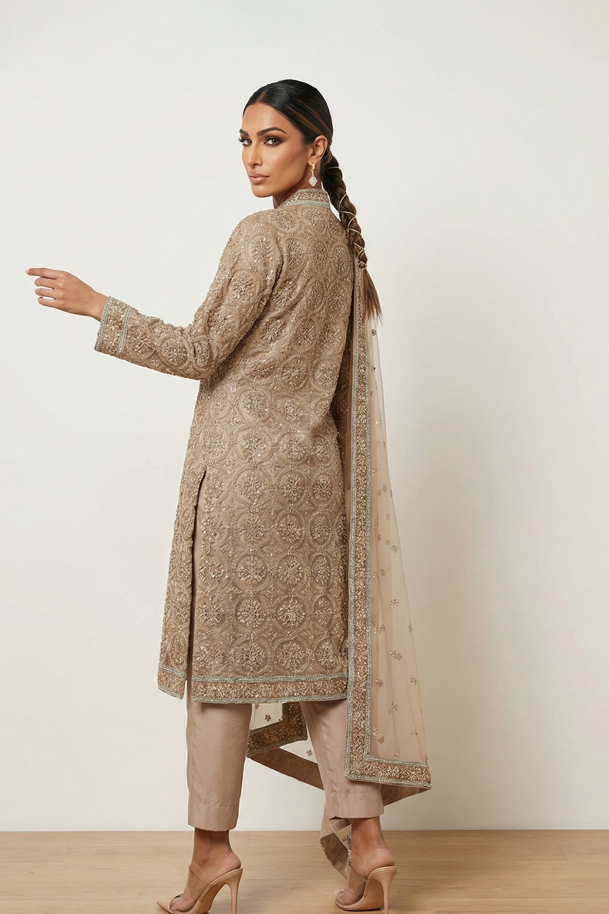 Beige Geo Beads Kurta Set