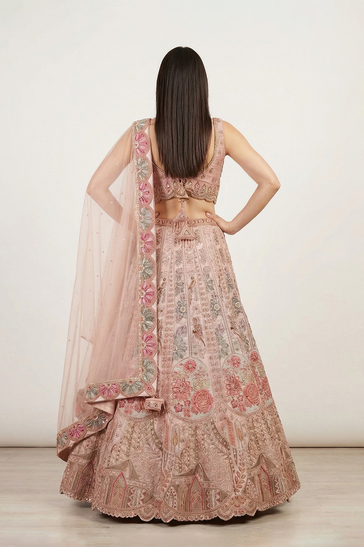 Pink Floral Emb Ghagra Set