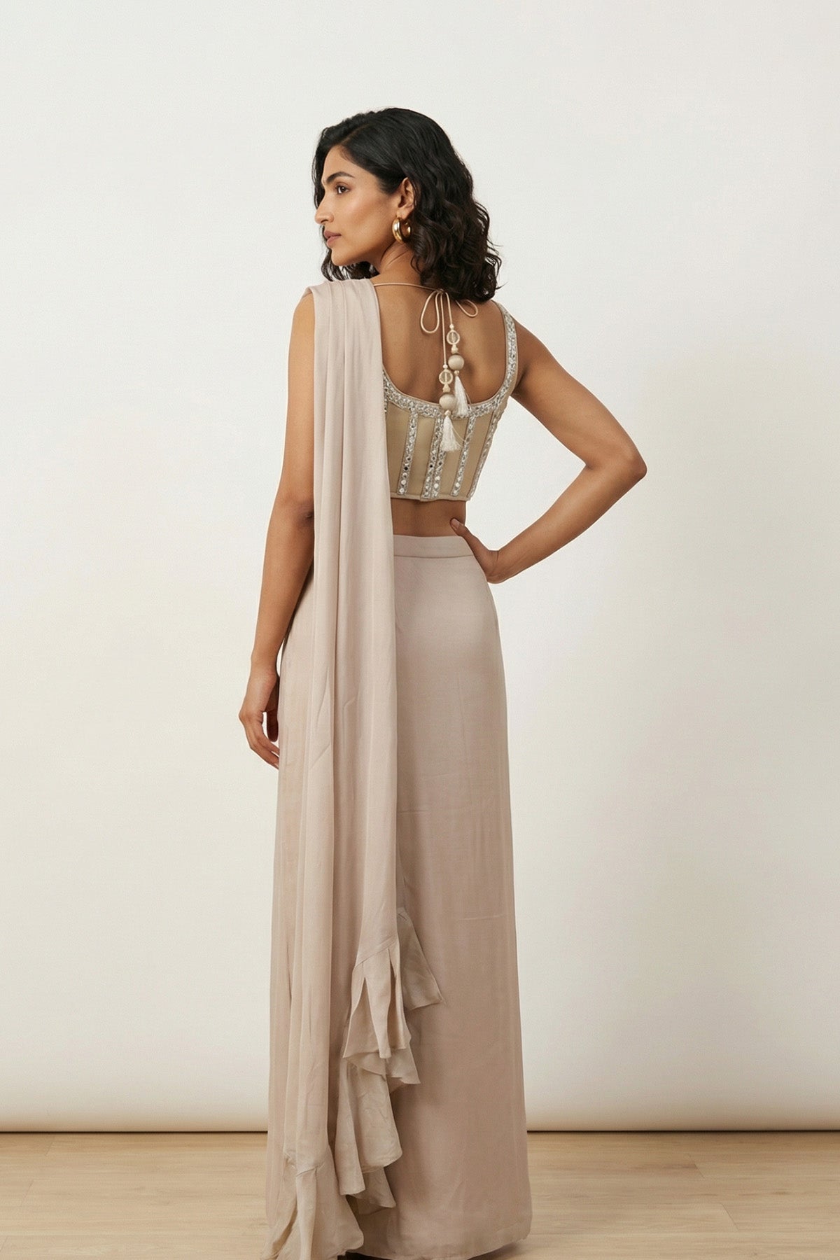 Beige Drap Co-od Set Drape