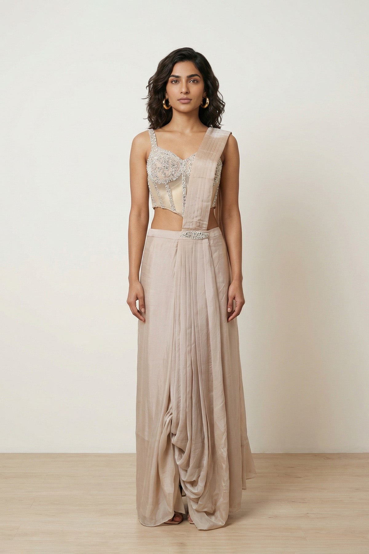 Beige Drap Co-od Set Drape