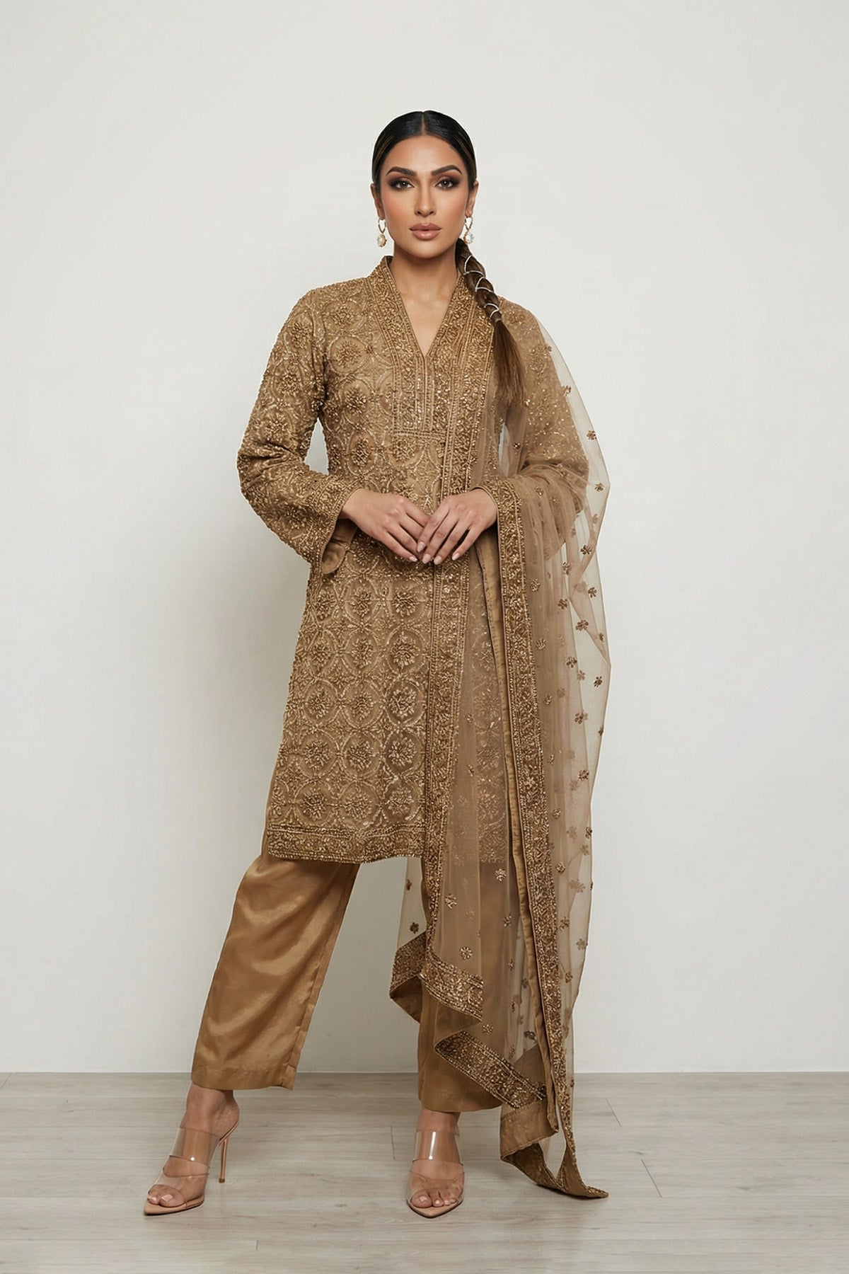 Brown Geo Beads Kurta Set