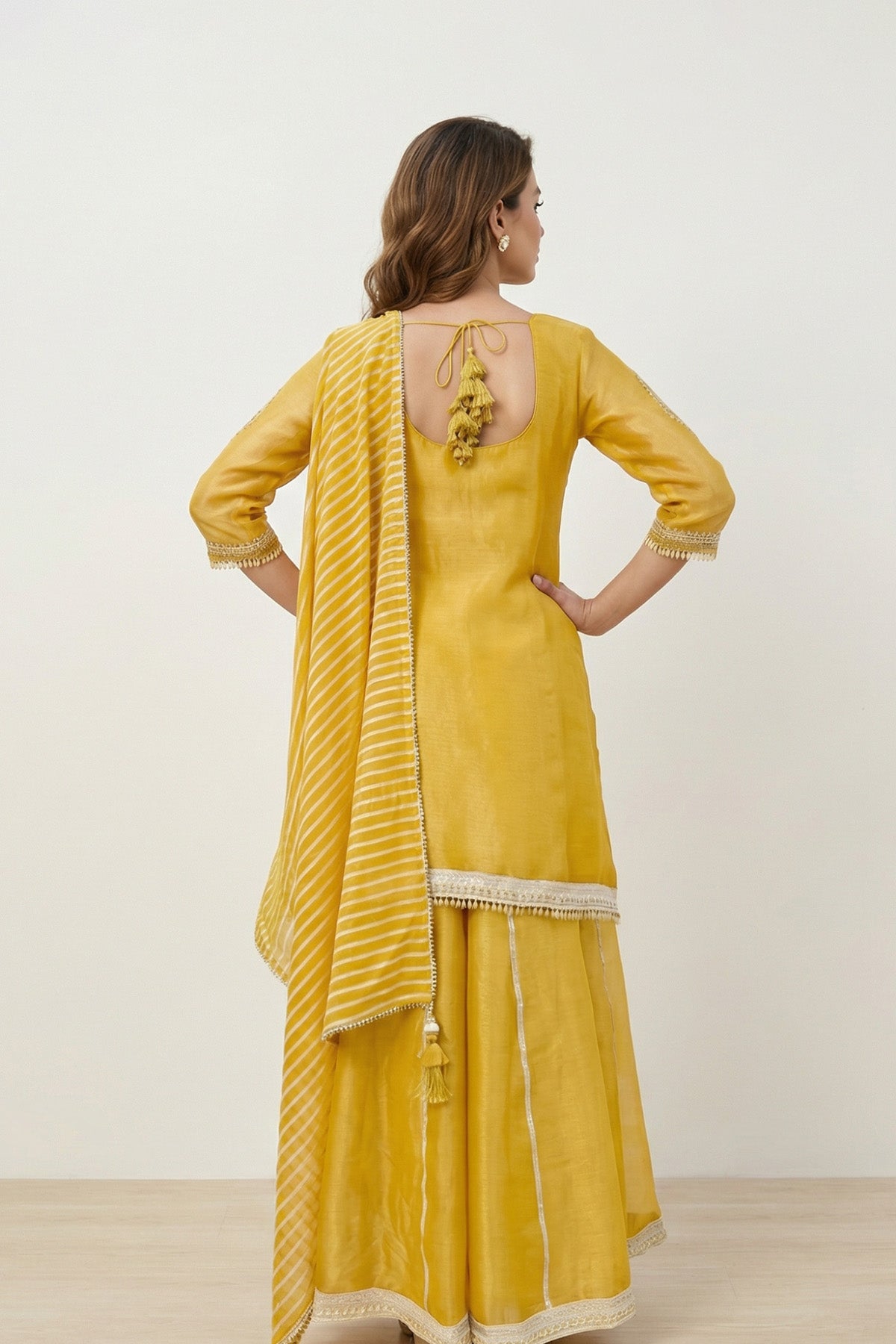 Yellow Sheen Kurti Plaazo Set