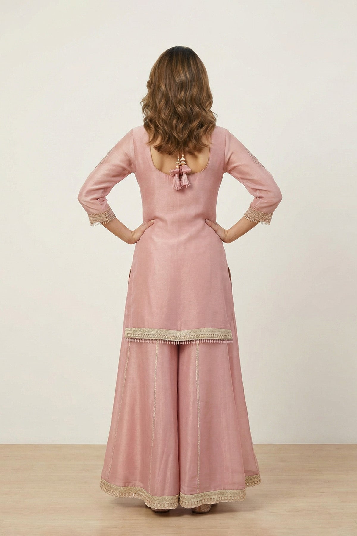 Pink Sheen Kurti Plazo Set