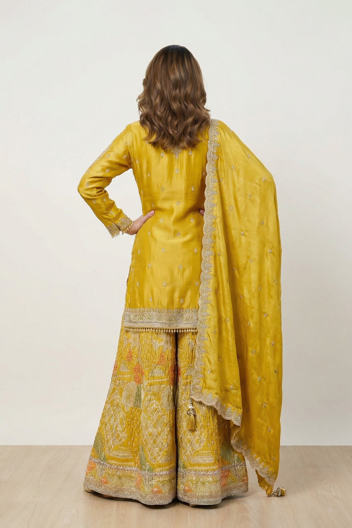 Yellow Sheen Kurti Plaazo set