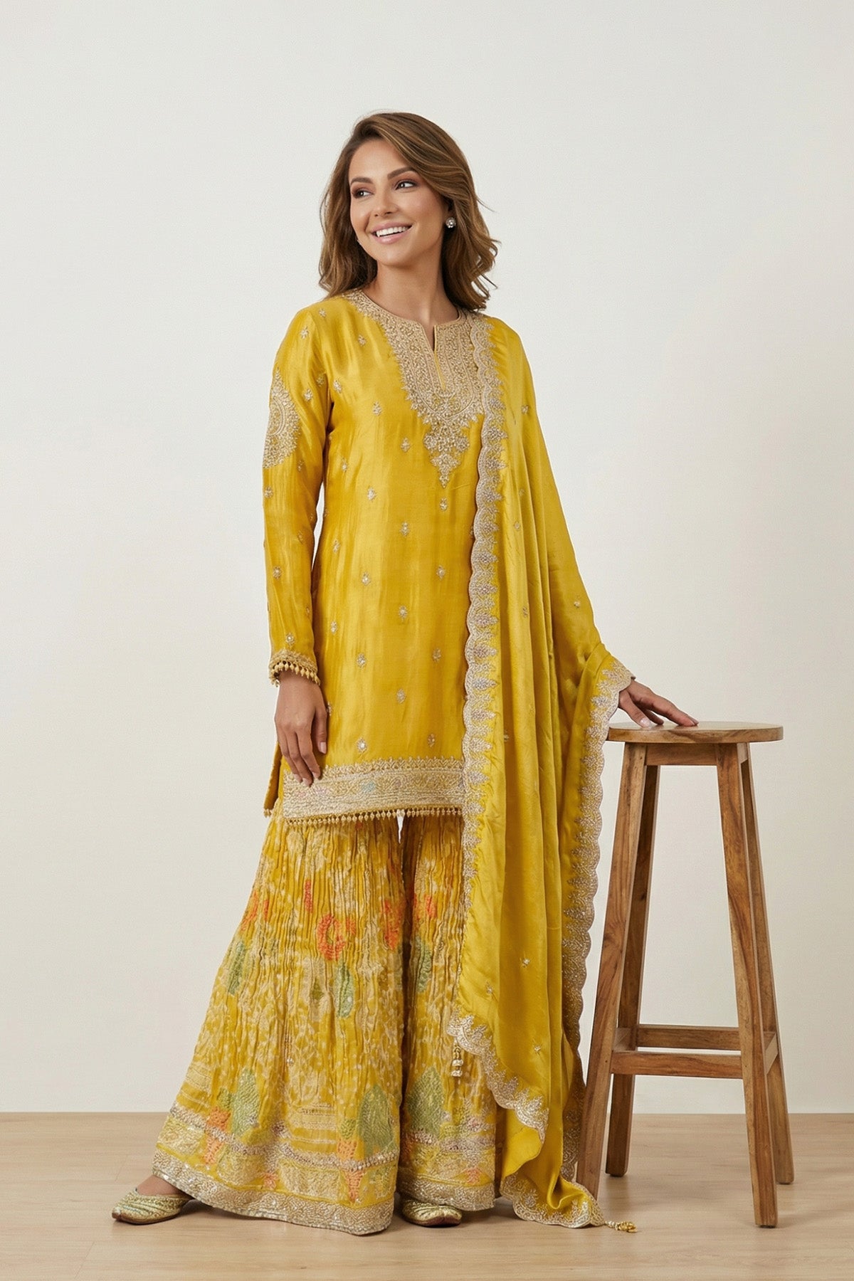 Yellow Sheen Kurti Plaazo set